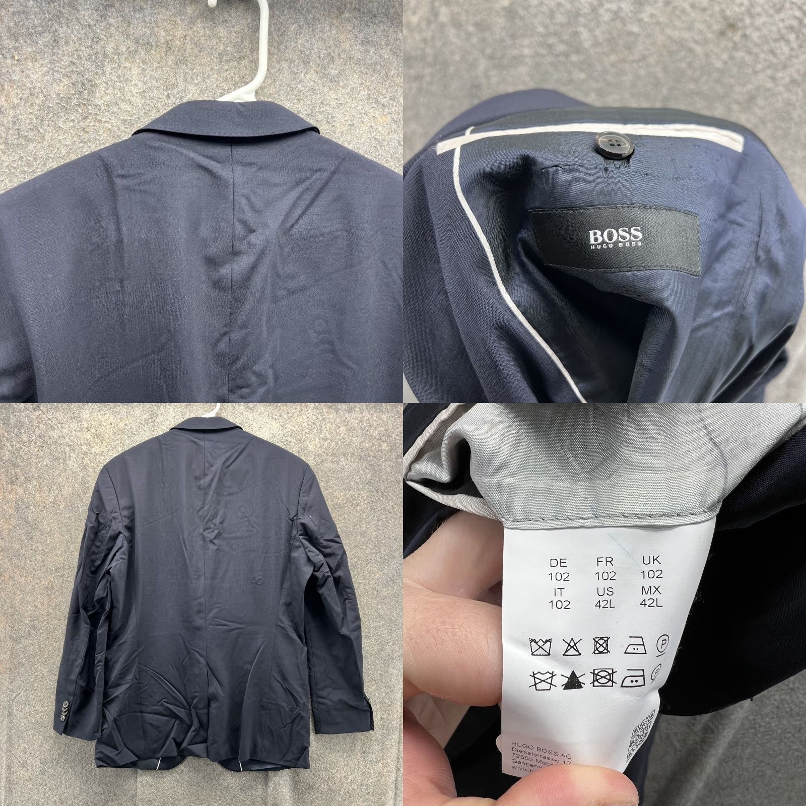 Hugo Boss HUGO BOSS Blazer Mens 42L Navy Wool Two-Button Jacket Coat Adult Regular Classic Notch USA Made Size 42R - 8 Thumbnail