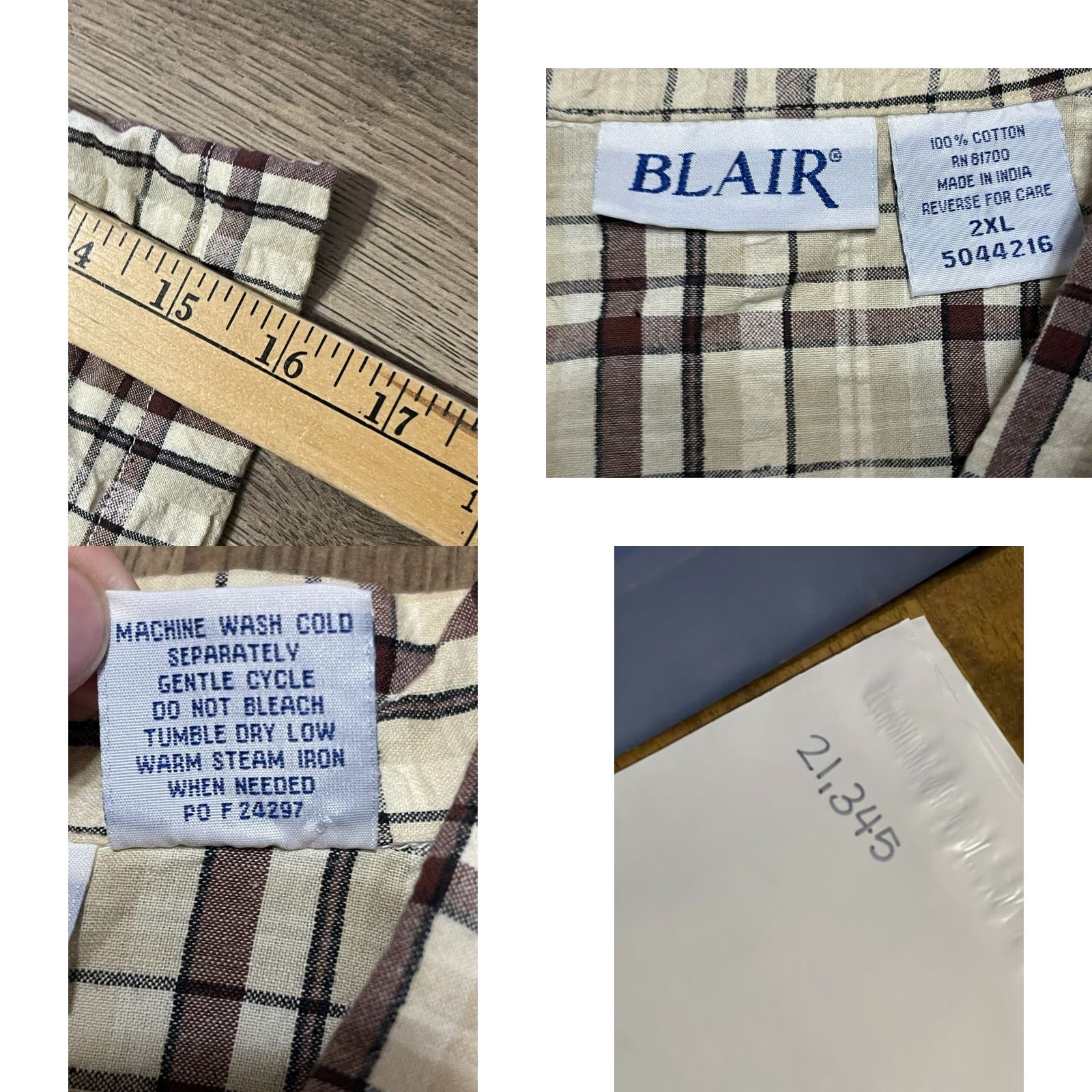 Blair Blair Shirt Women's 2XL Plaid Brown Yellow Button Up Short Sleeve Size XXL / US 16-18 / IT 52-54 - 8 Thumbnail