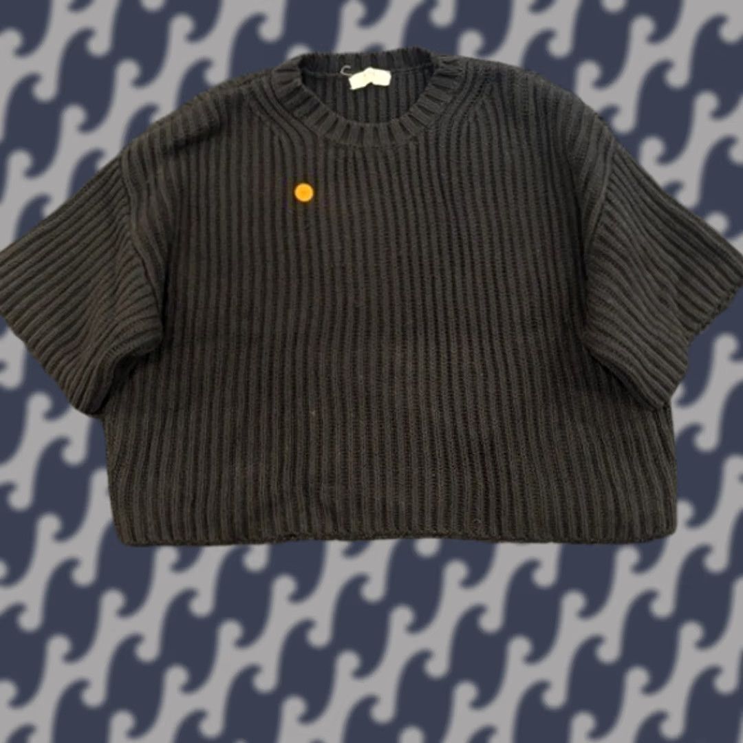 Vintage OGD One Grey Day Black Ribbed Knit Short Sleeve Crop Sweater Cotton Silk Blend L Womens Size L / US 10 / IT 46 - 1 Thumbnail