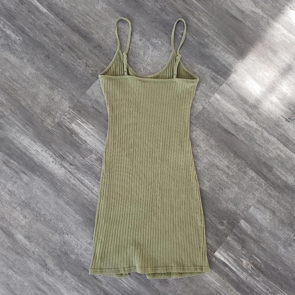 Shein Olive Ribbed SHEIN Front Slit Fitted Mini Size XS / US 0-2 / IT 36-38 - 2 Thumbnail