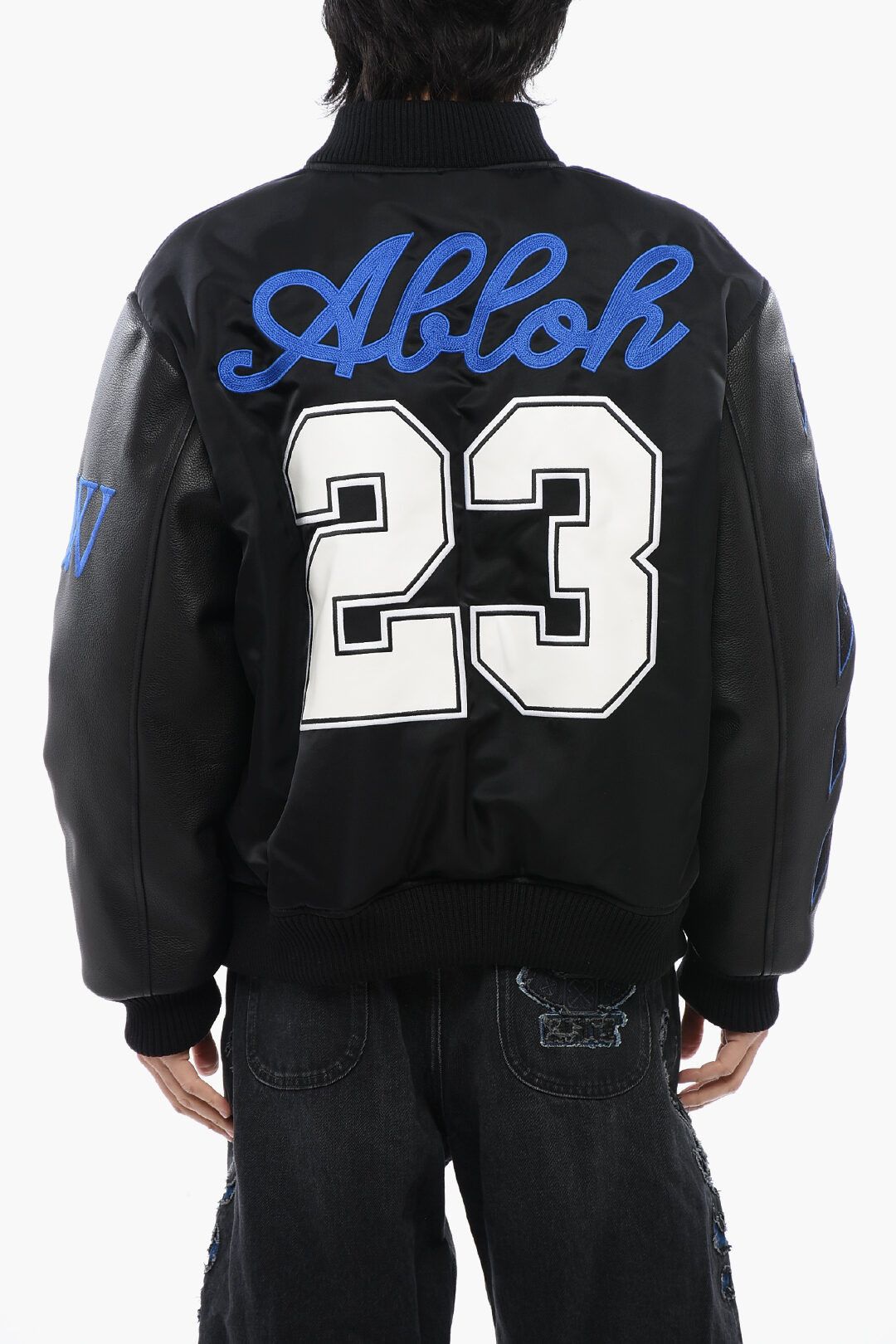 Off-White og1mm1025 Leather Sleeved Bomber Jacket in Black Size US L / EU 52-54 / 3 - 1 Thumbnail