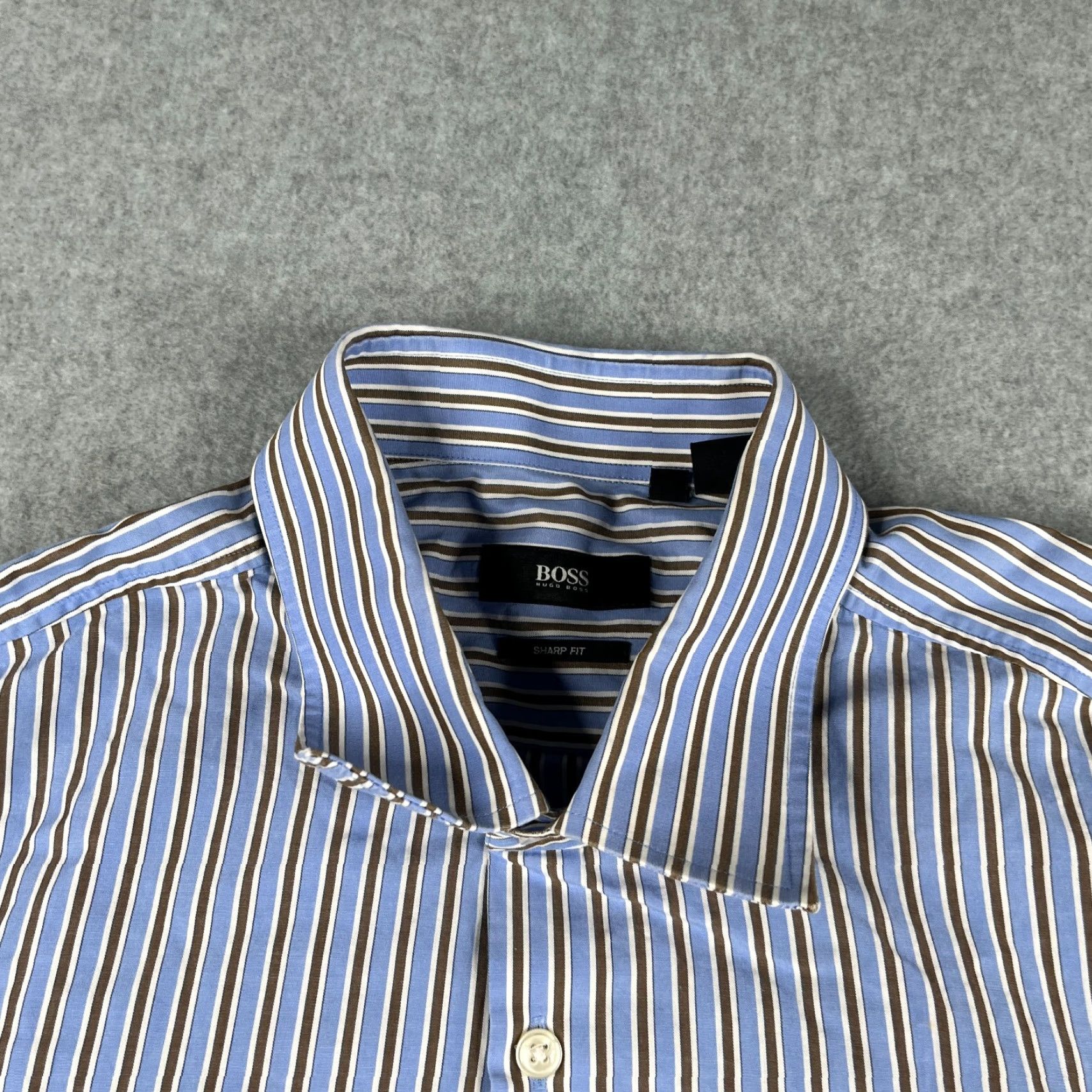 VINTAGE Hugo Boss Shirt 17 Blue Striped Sharp Fit Casual Button Up Long  Sleeve Mens