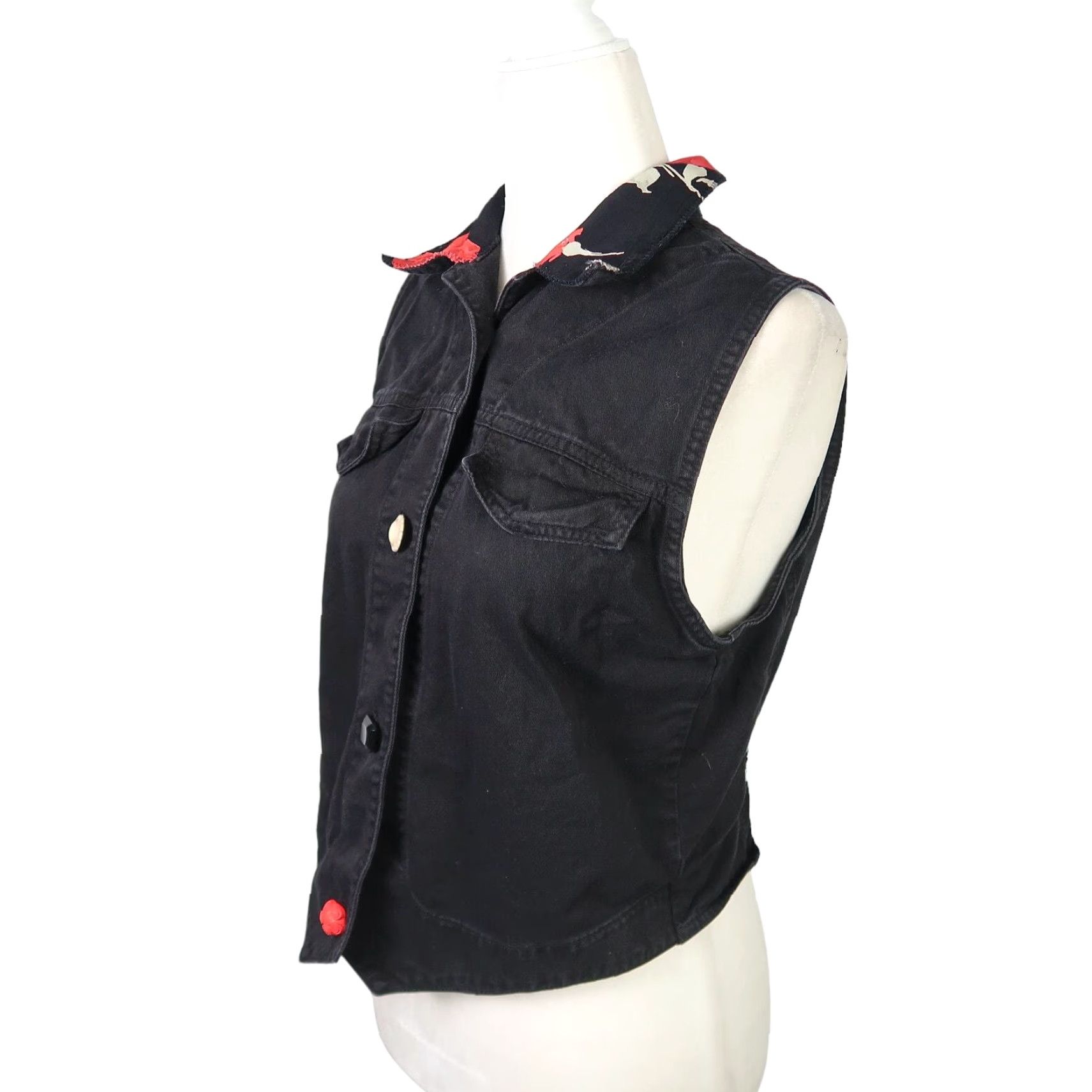 Rainbow VINTAGE 90s Marcia's Rainbow vest Flower print Floral Cotton Button Back Tie Black S Womens Size S / US 4 / IT 40 - 3 Thumbnail