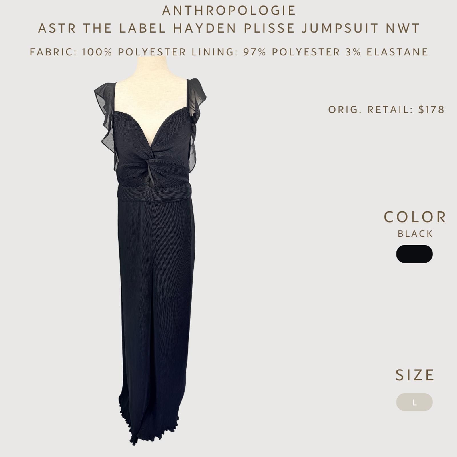 Other Revolve ASTR Haydee Plisse Jumpsuit Black Wide Leg NWT L Size 36" / US 14 / IT 50 - 2 Thumbnail