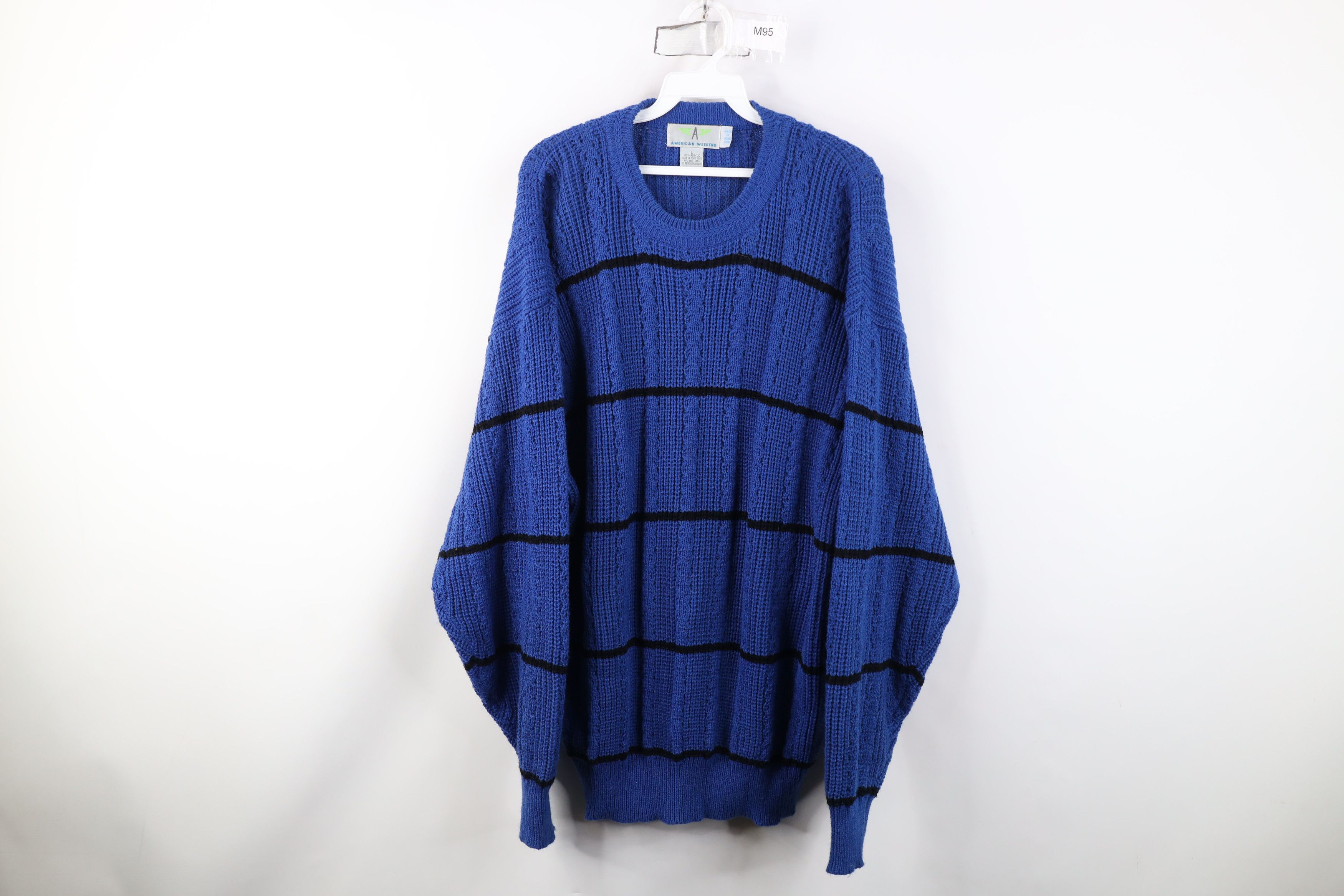 Vintage Vintage 90s Streetwear Ribbed Chunky Cable Knit Sweater Blue Size US L / EU 52-54 / 3 - 1 Thumbnail