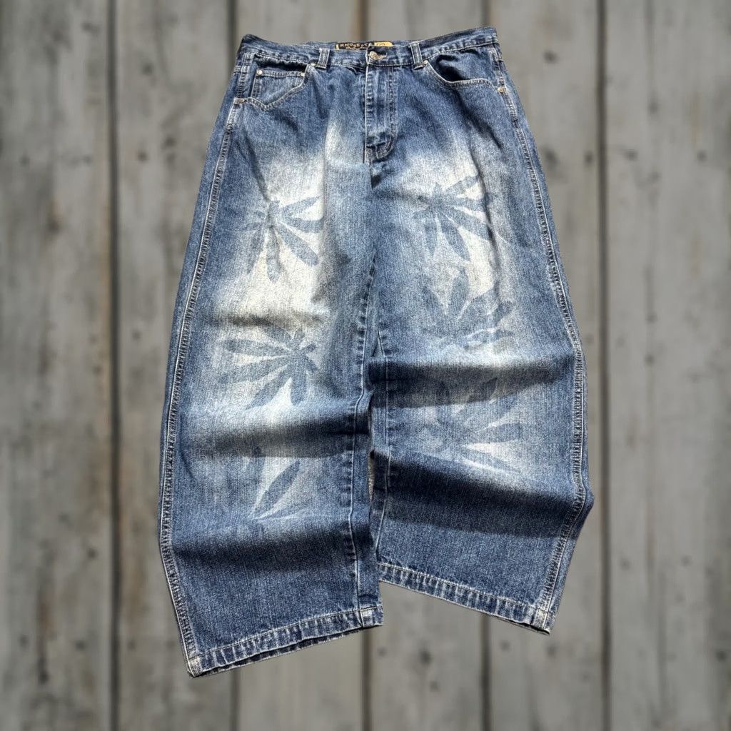 Denime Knobetta Jeans Men 34x30 Light Wash Wide-Leg Denim Blue Graphic Cotton Jeans Mens 34x30 Blue Size US 34 / EU 50 - 1 Thumbnail