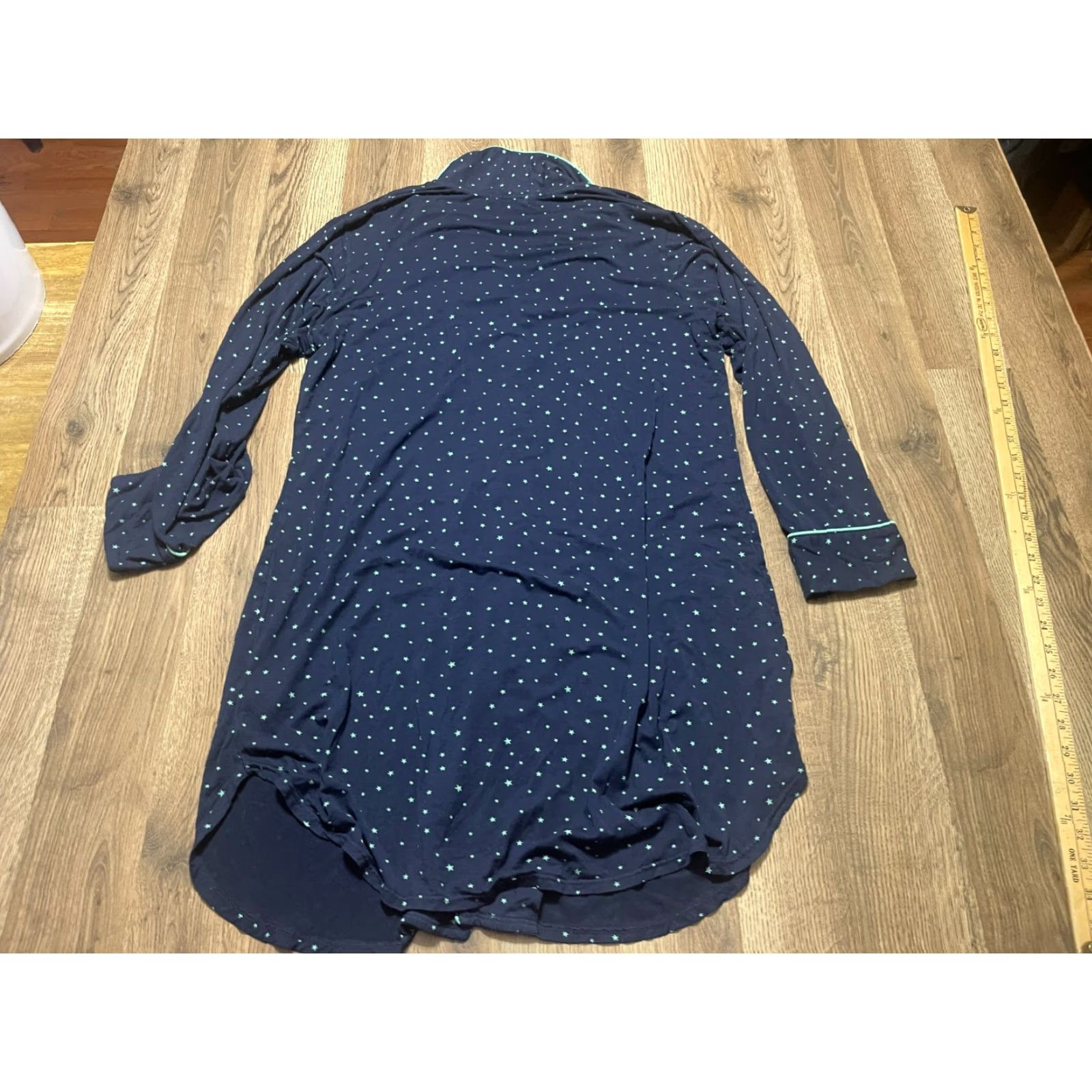 Vintage Nora Twips Dress Women's Gown Night Blue Green Stars Button Up Large Night Gown Womens L Blue Stars Size L / US 10 / IT 46 - 2 Thumbnail