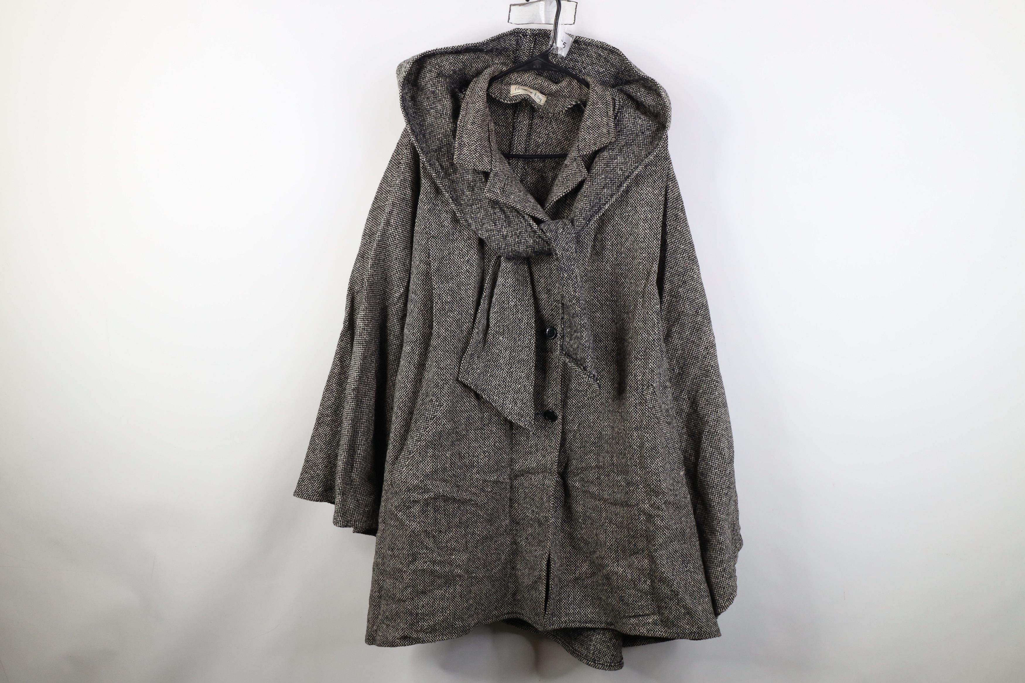 Vintage Vintage 90s Streetwear Wool Tweed Hooded Cape Jacket USA Size ONE SIZE - 1 Thumbnail
