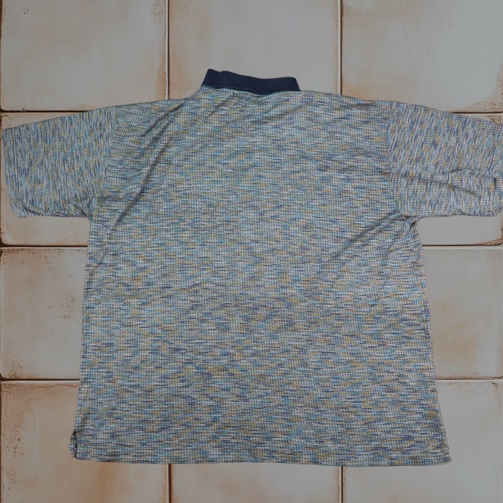 Vintage Focus Golf Polo Shirt Mens 1XL Blue Multi Textured Knit Made In Italy Dadcore, Men's