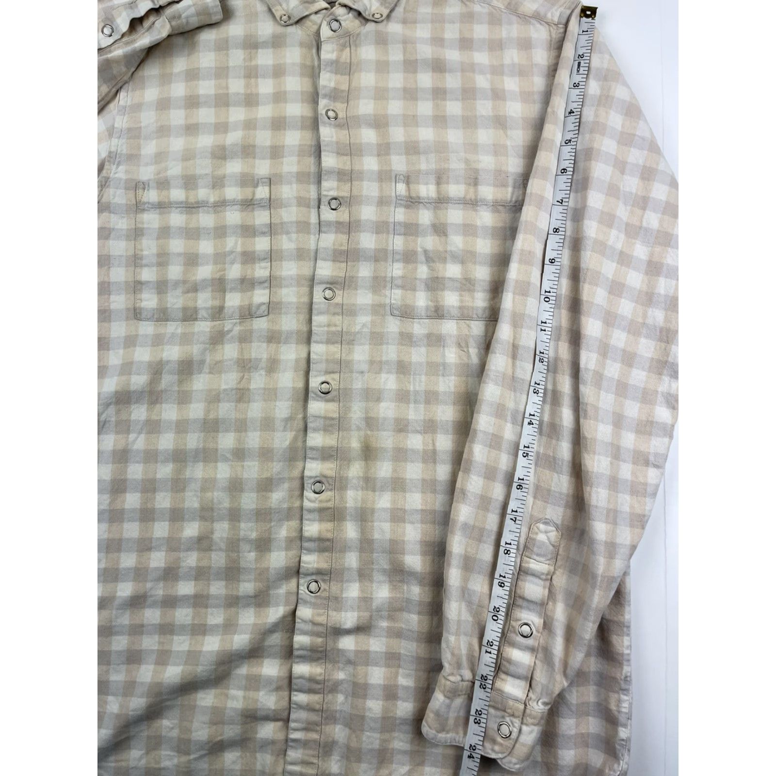 Levi's VINTAGE Levi’s Men’s White Beige Checkered Long Sleeve Snap Front Shirt M Casual Button-Up Cotton Polyester 70s 80s Western Rockabilly Classic Mens Size US M / EU 48-50 / 2 - 7 Thumbnail