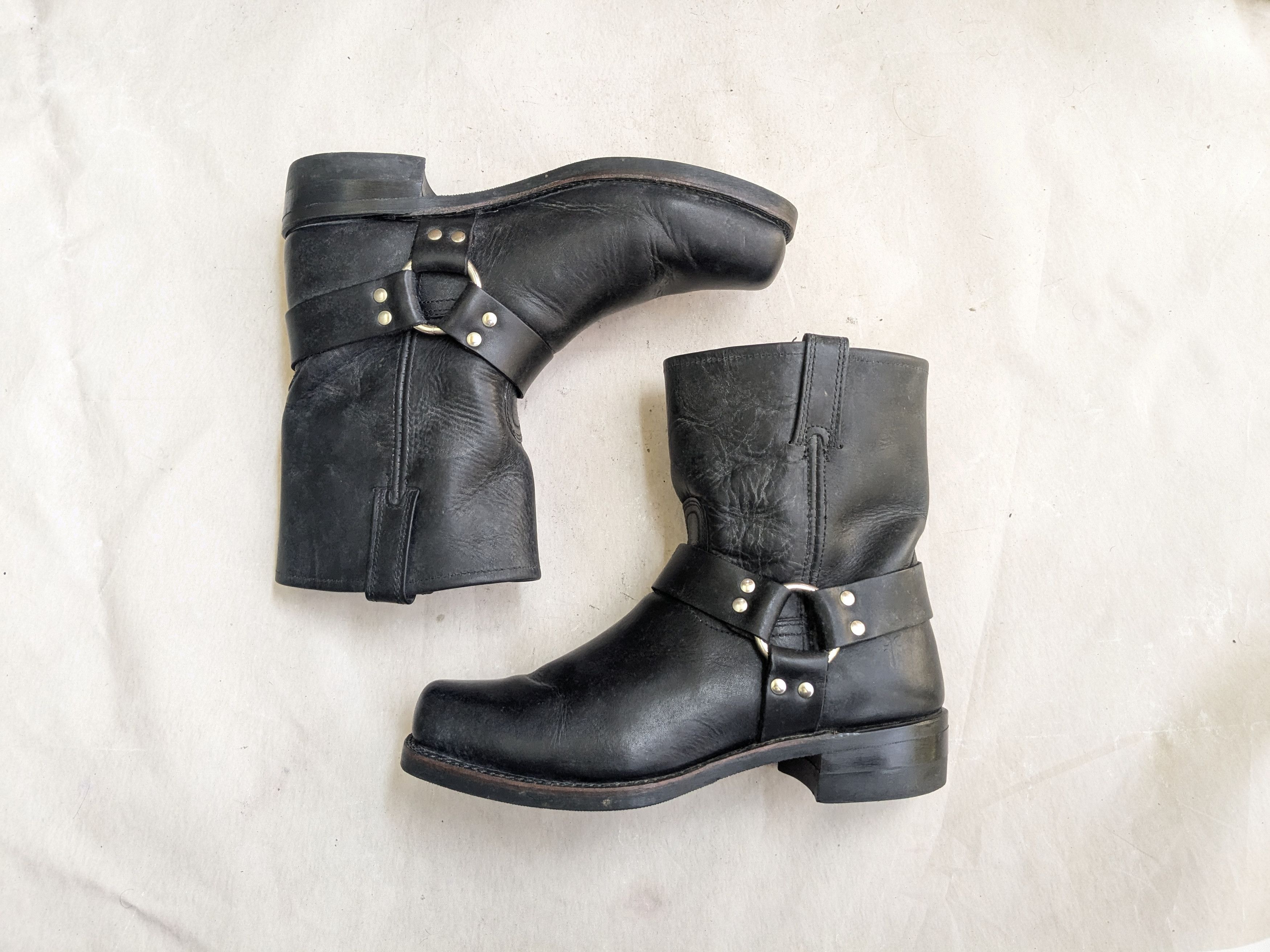 Frye Harness Black Leather 11.5 Leather Buckle Punk Shoes, Men's