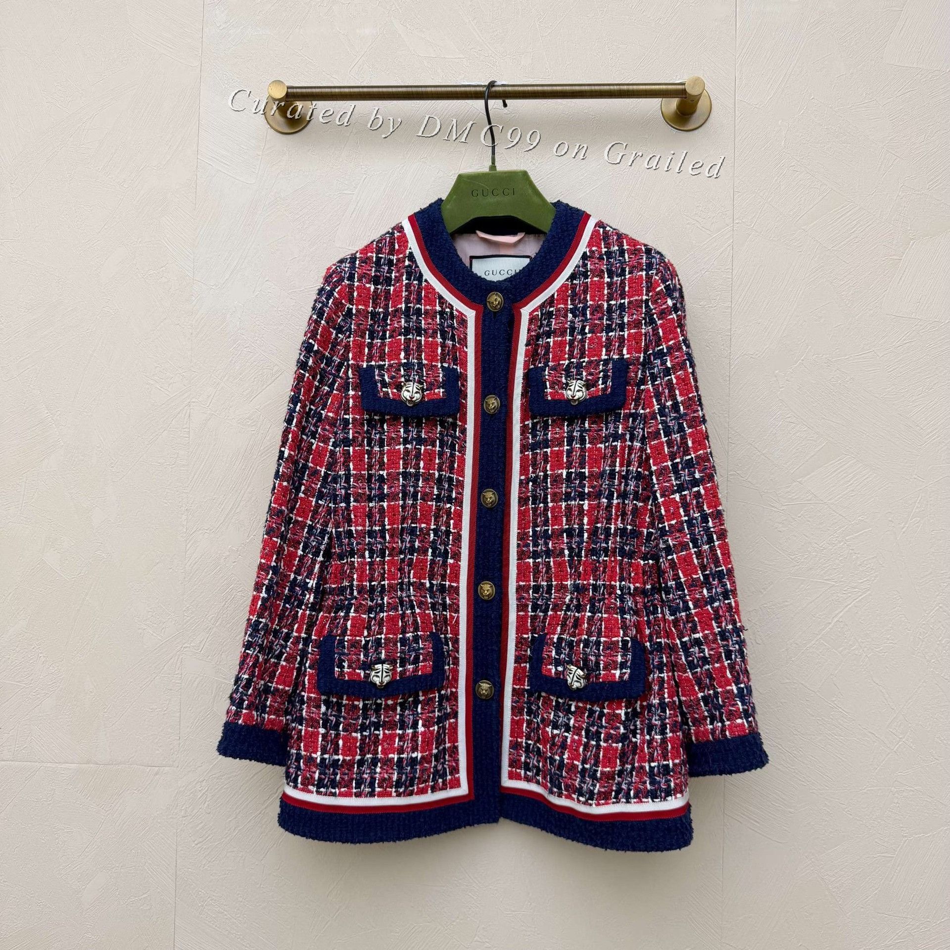 Gucci Gucci Enamel Tiger Buckle Tweed Jacket Size S / US 4 / IT 40 - 1 Thumbnail