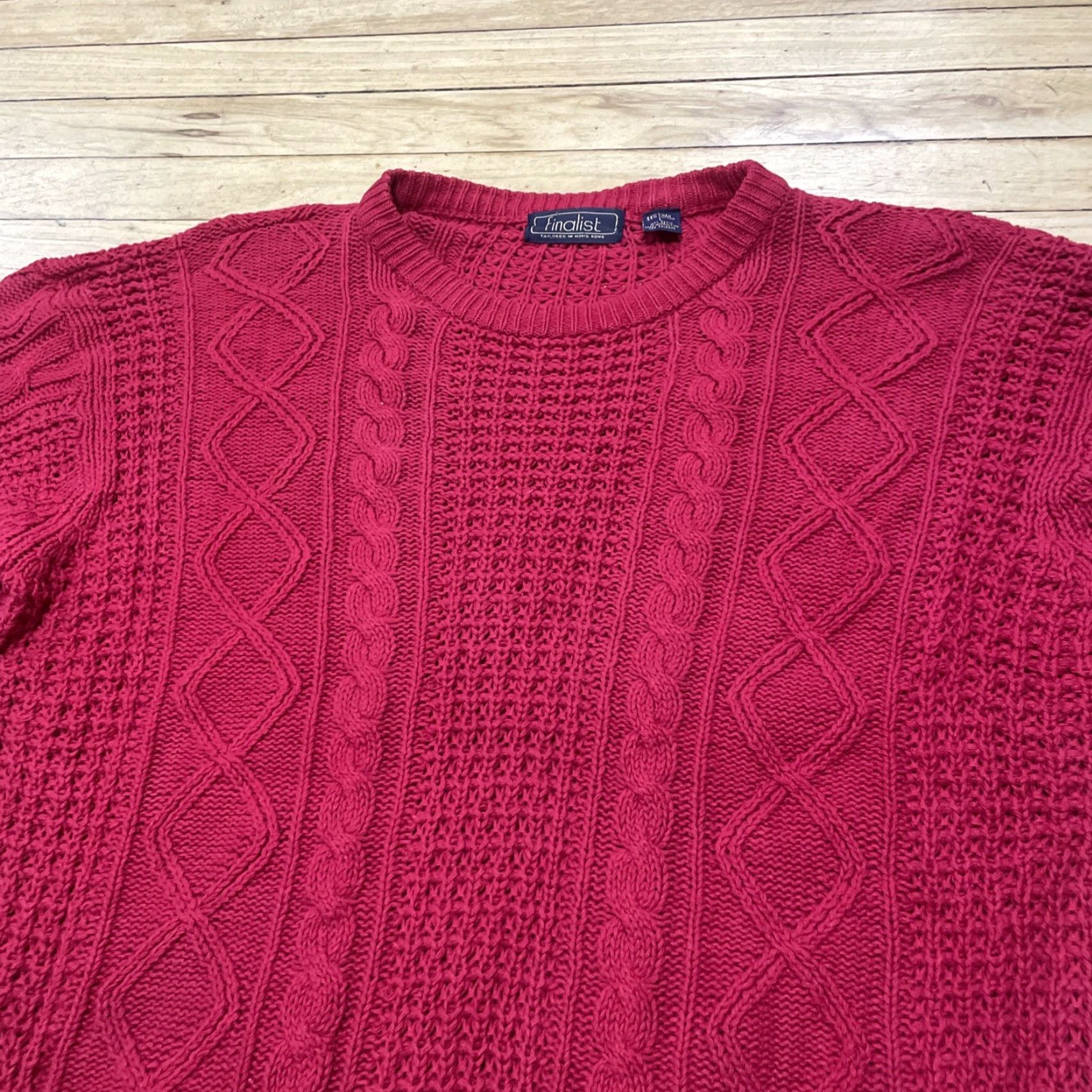 Vintage VINTAGE Finalist Fisherman Sweater Men L Linen Red Christmas Holliday Cable Knit Vtg 90s Shirt Size US L / EU 52-54 / 3 - 4 Thumbnail