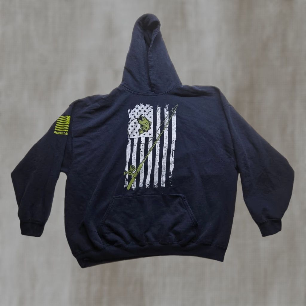 Our Legacy Rugged Legacy Blue Graphic Fishing Hoodie Sweater USA Flag Men's Size 2X Size US XXL / EU 58 / 5 - 1 Thumbnail