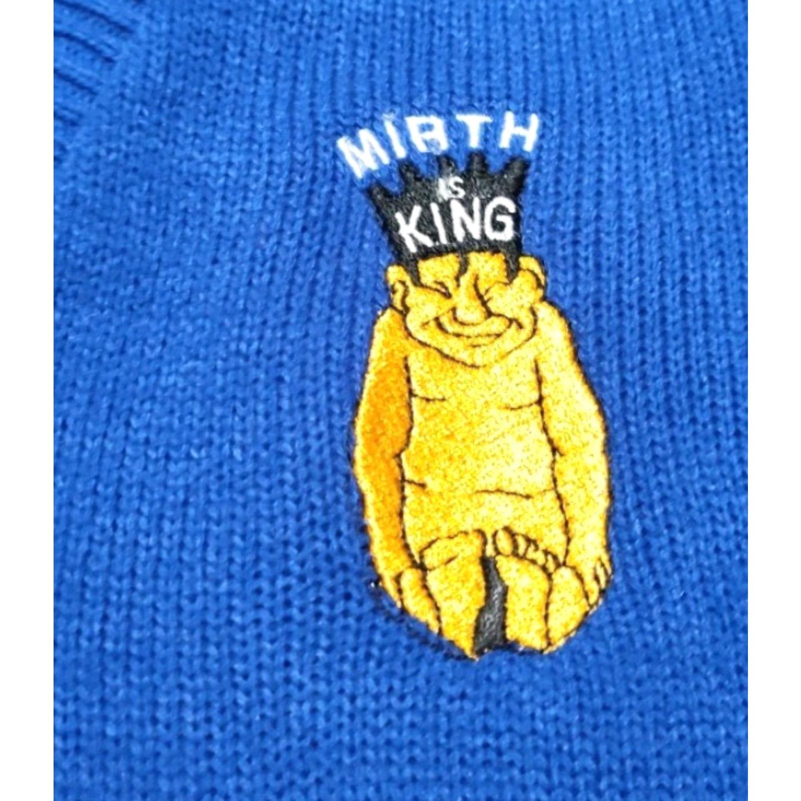 Vintage VINTAGE Andrew Rohan Men’s Sweater Pullover Long Sleeve V-Neck Mirth is King Mason Logo Blue XL Made in USA Size US XL / EU 56 / 4 - 6 Thumbnail