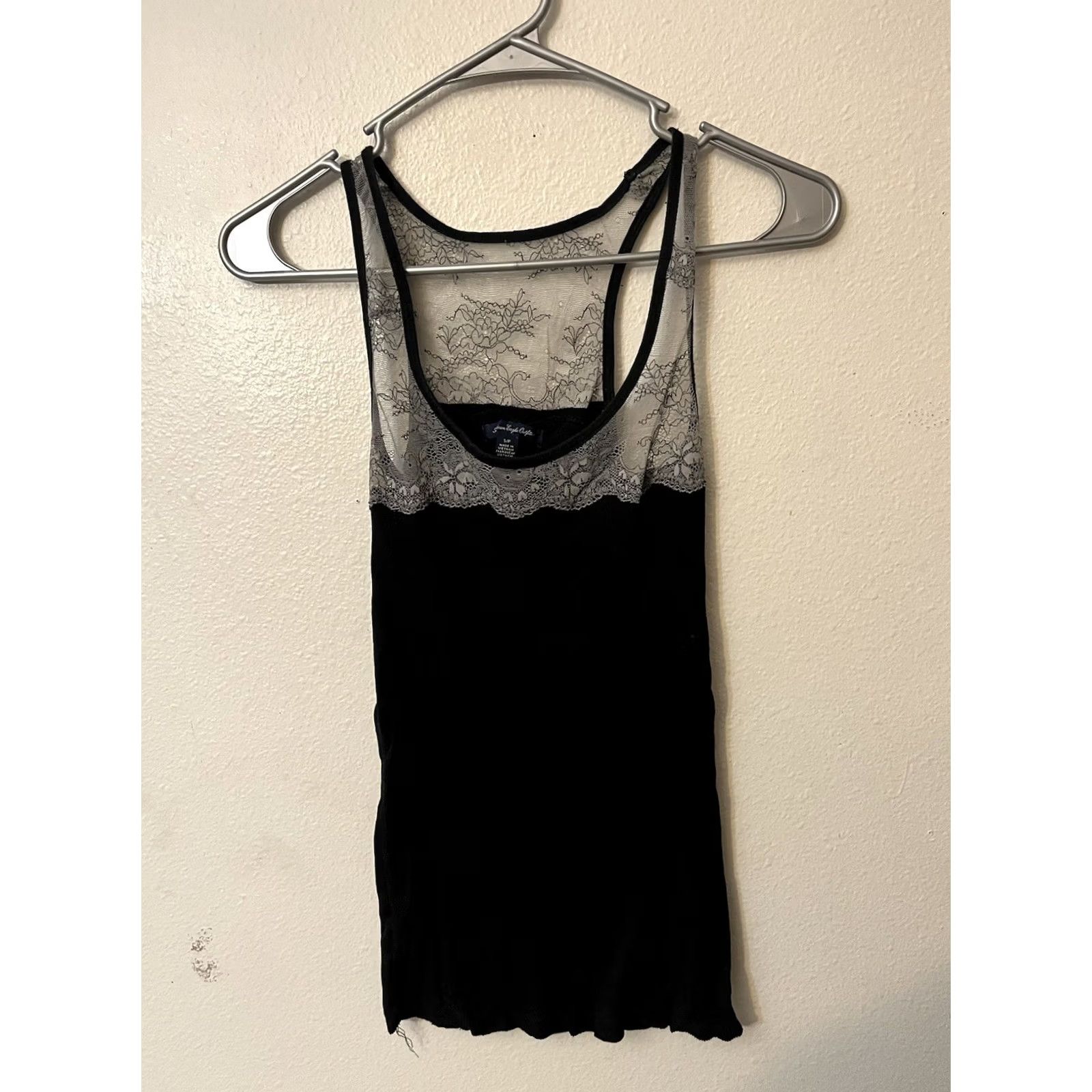 American Eagle Outfitters American Eagle Outfitters Top Womens S Black Rippenstricktop Spitze schwaz Size S / US 4 / IT 40 - 2 Thumbnail