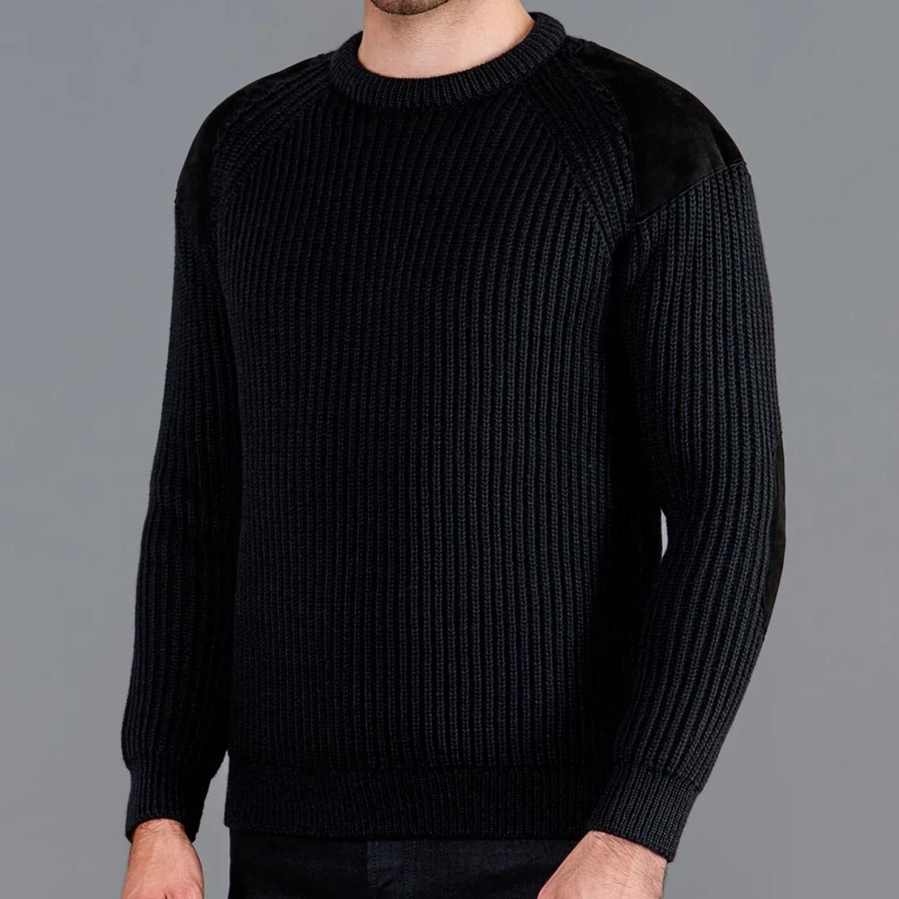 image of Designer Paul James Chunky Wool Ribbed Knit Shooting Jumper in Black, Men's (Size Small)