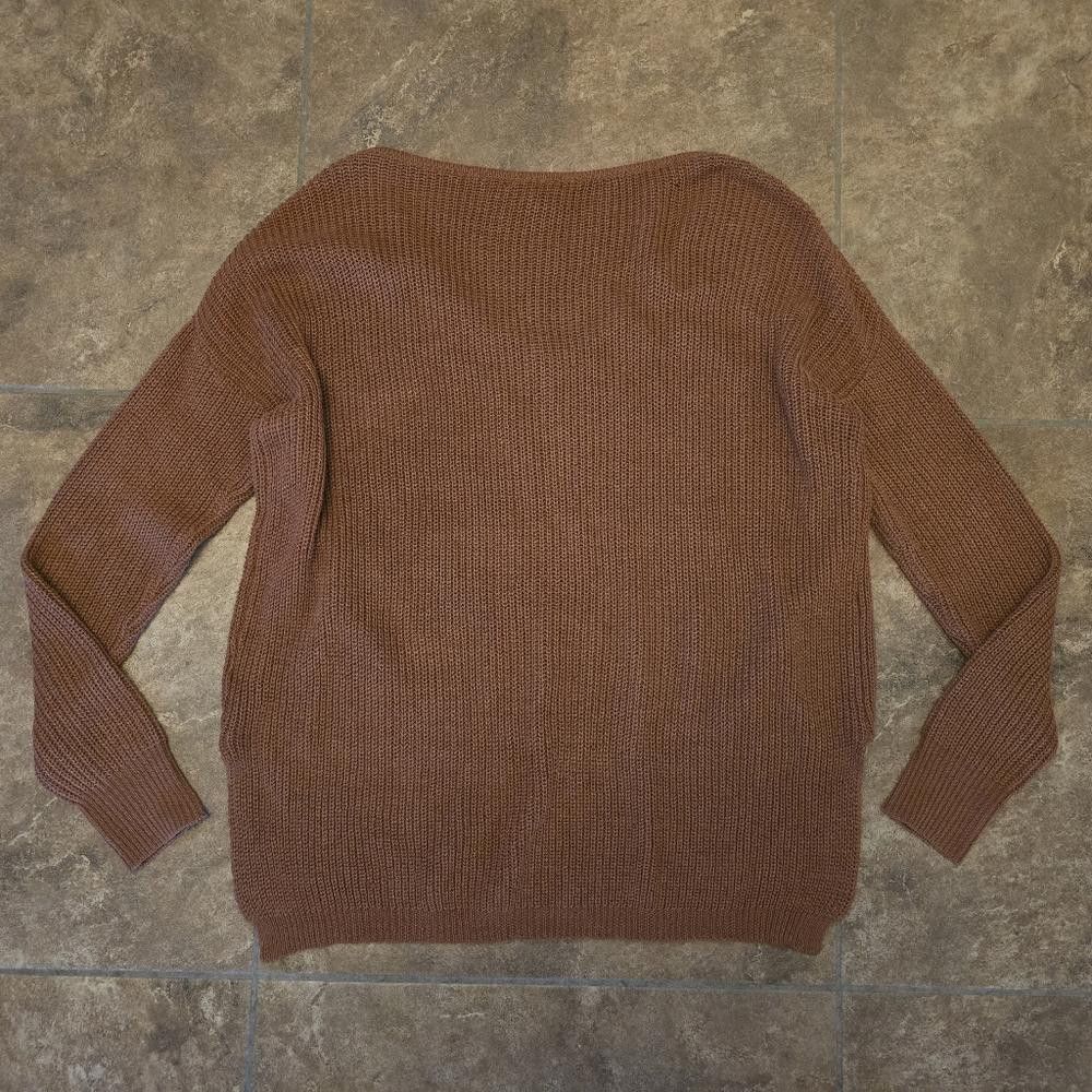 Designer Burnt Orange Olivaceous Oversized Sweater Vneck Size S / US 4 / IT 40 - 2 Thumbnail