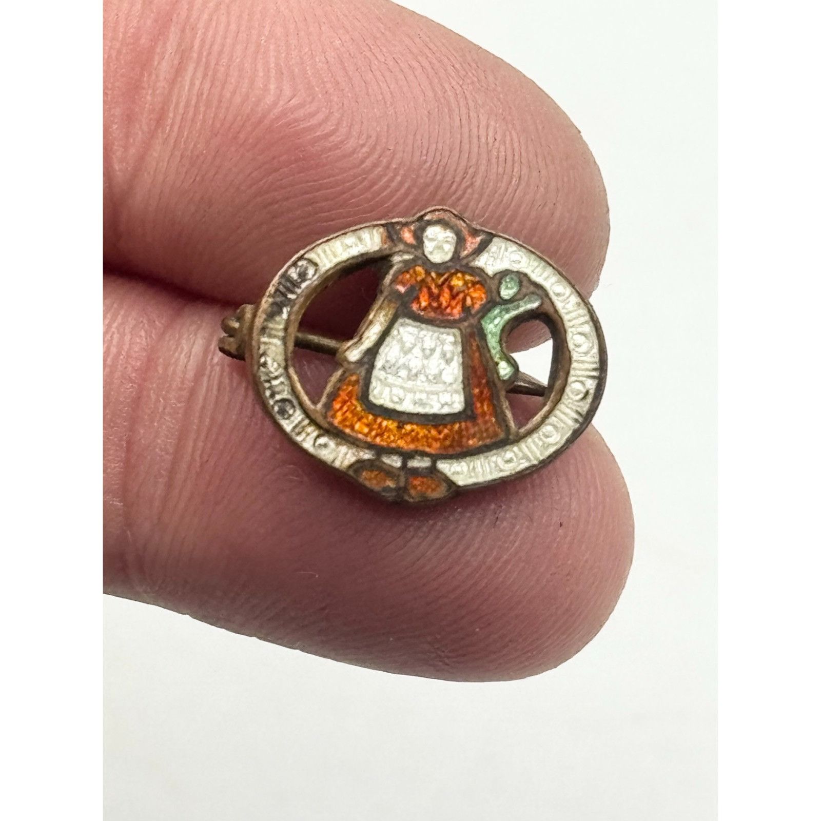Vintage Estate antique Dutch girl Guilloche enamel pin Size ONE SIZE - 3 Thumbnail