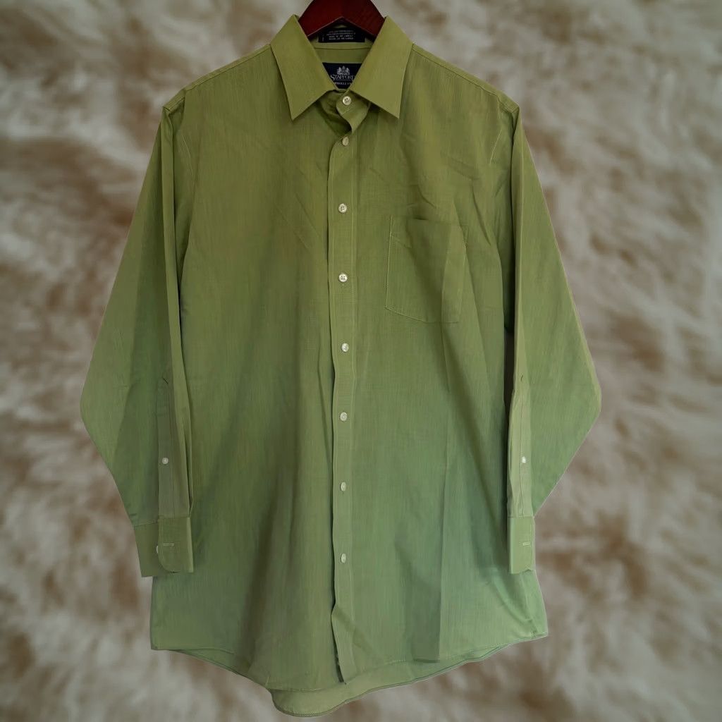 lime green dress shirt mens Stafford Stafford 16 32-33 Long Sleeve Wrinkle Free Pocket Material:Tulle