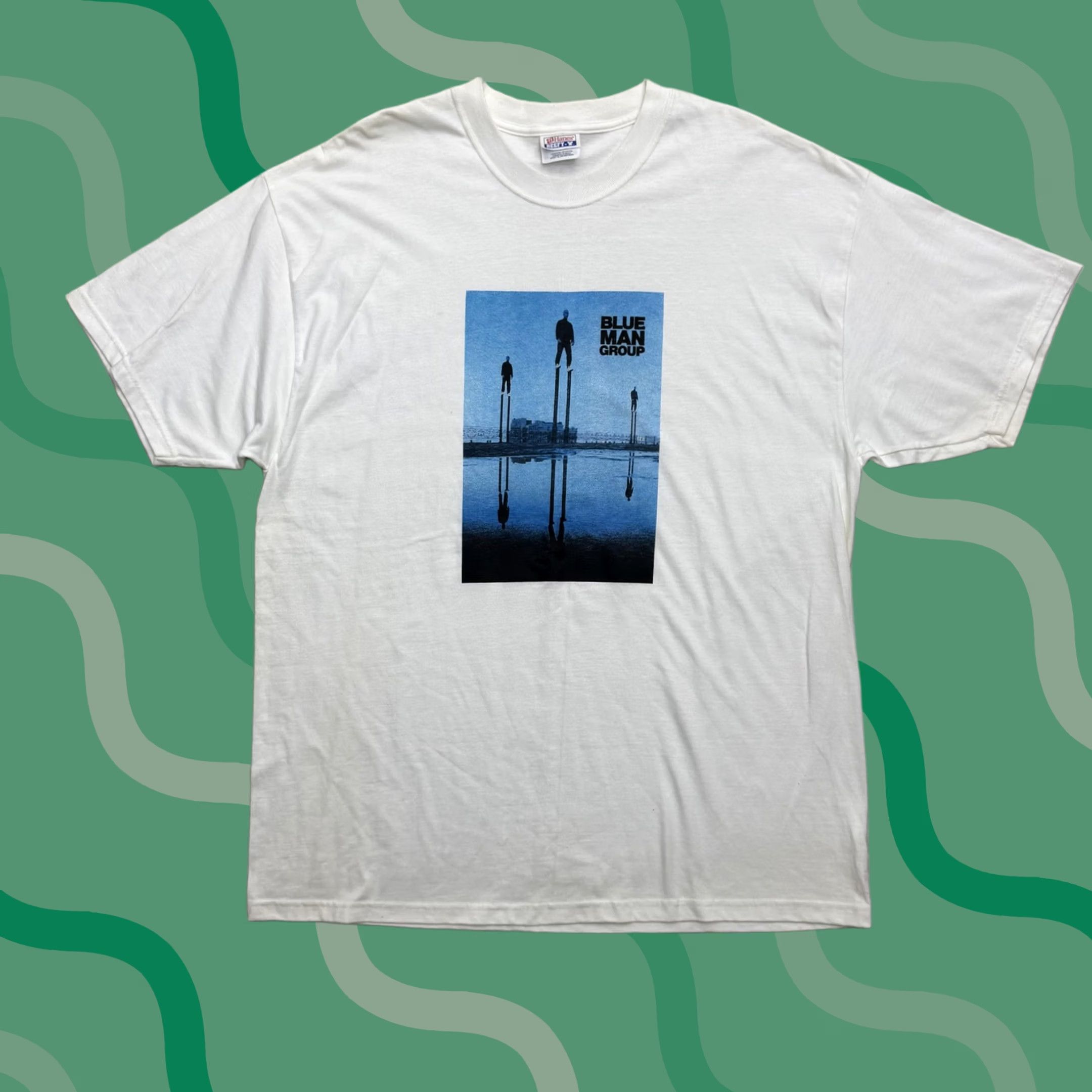 Hanes VINTAGE Blue Man Group Shirt Mens XL White Hanes Beefy-T Graphic Stilts Artwork Size US XL / EU 56 / 4 - 1 Thumbnail