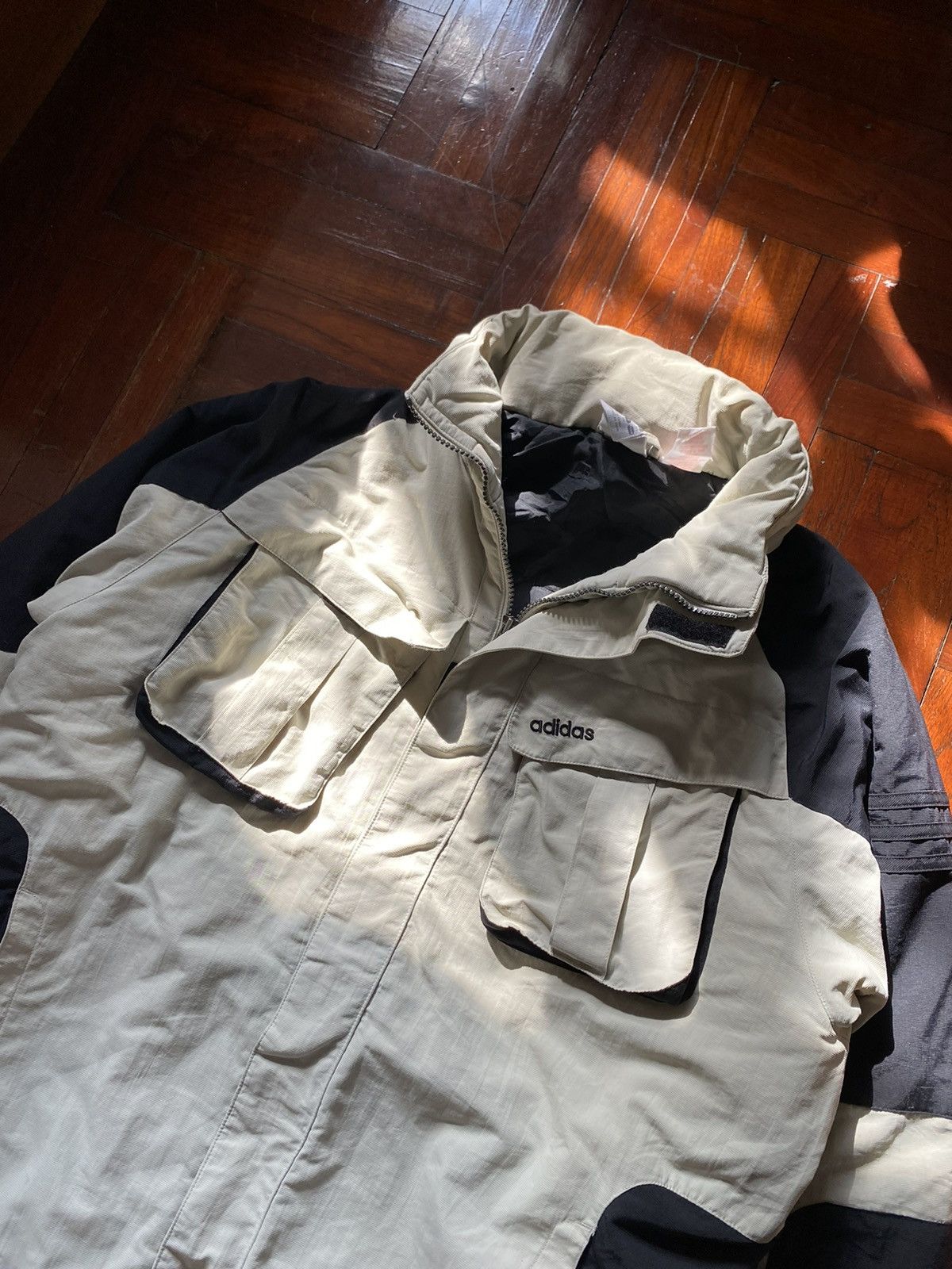 image of Vintage Adidas 2 Pockets Hiking Jacket in Black/Cream, Men's (Size Medium)