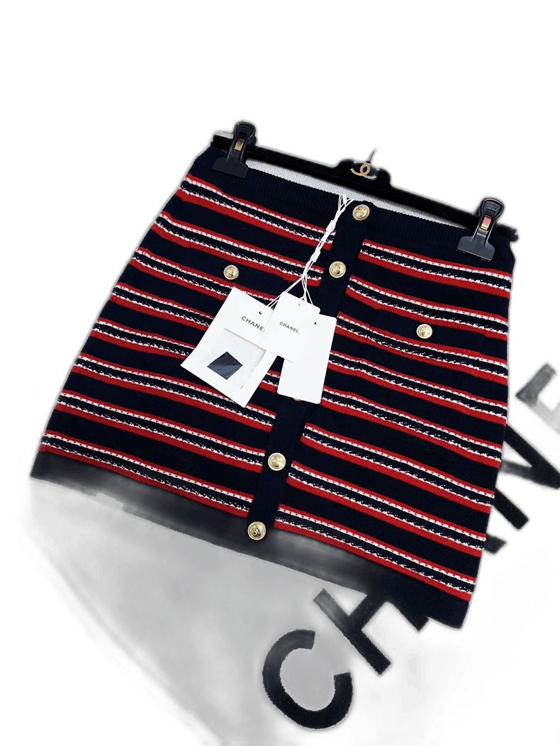 Chanel Chanel Red Blue Stripe Knit Skirt Size 28" / US 6 / IT 42 - 1 Thumbnail