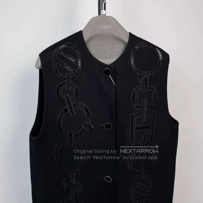 Hermes Hermes Leather and Cashmere Long Vest Jacket with Cut-Outs Size XXS / US 00 / IT 34 - 3 Thumbnail