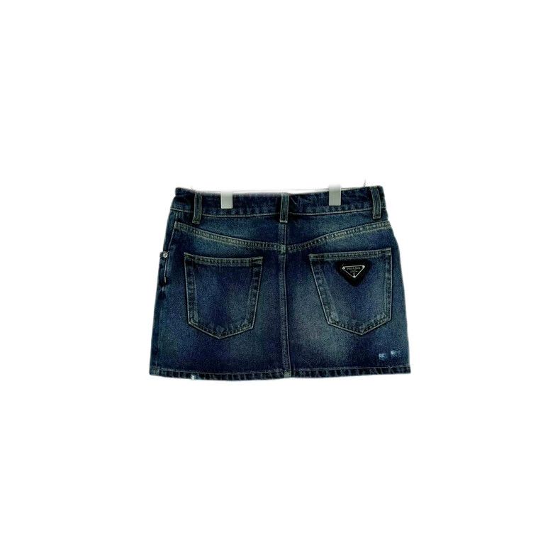 Prada Prada Washed blue metal triangle denim skirt 2502-Nextarrow Size 26" / US 2 / IT 38 - 2 Thumbnail