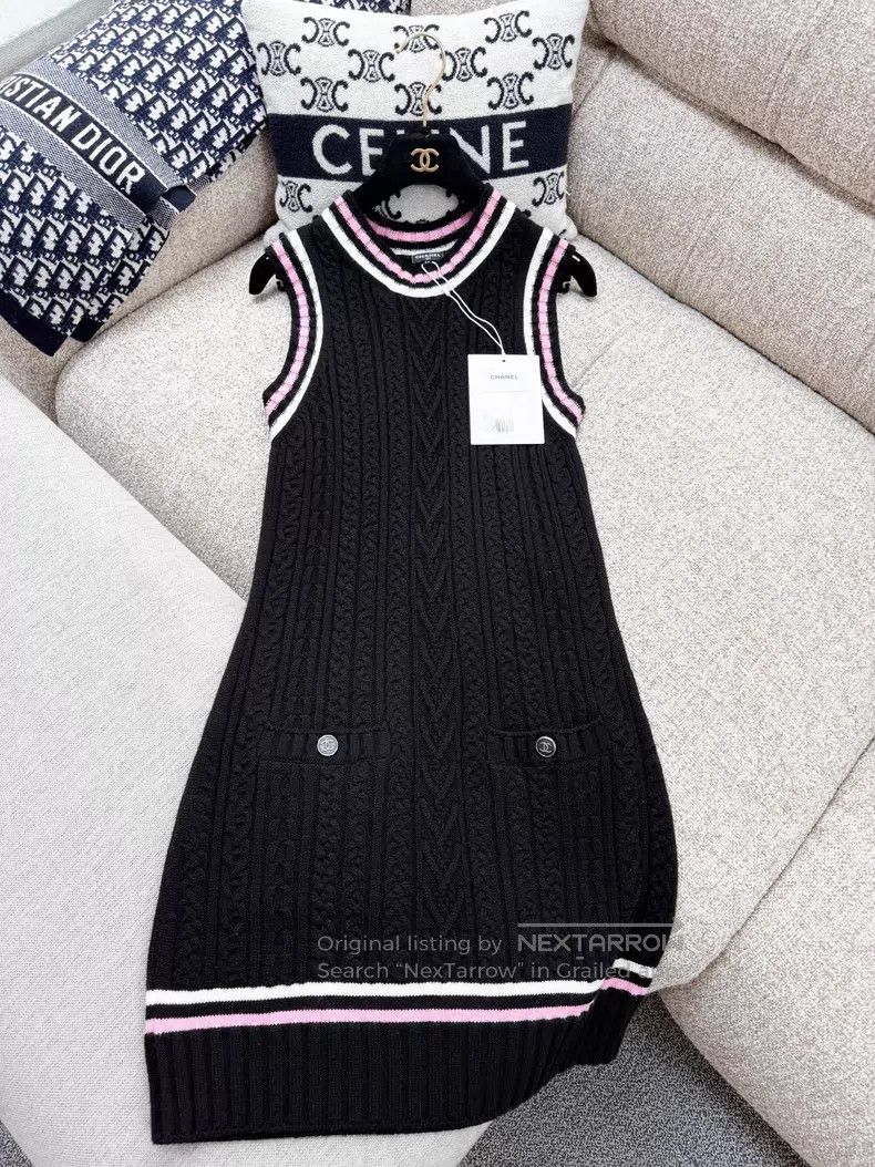 Chanel Chanel Pink white-edged knitted cashmere sleeveless dress Size XS / US 0-2 / IT 36-38 - 2 Thumbnail