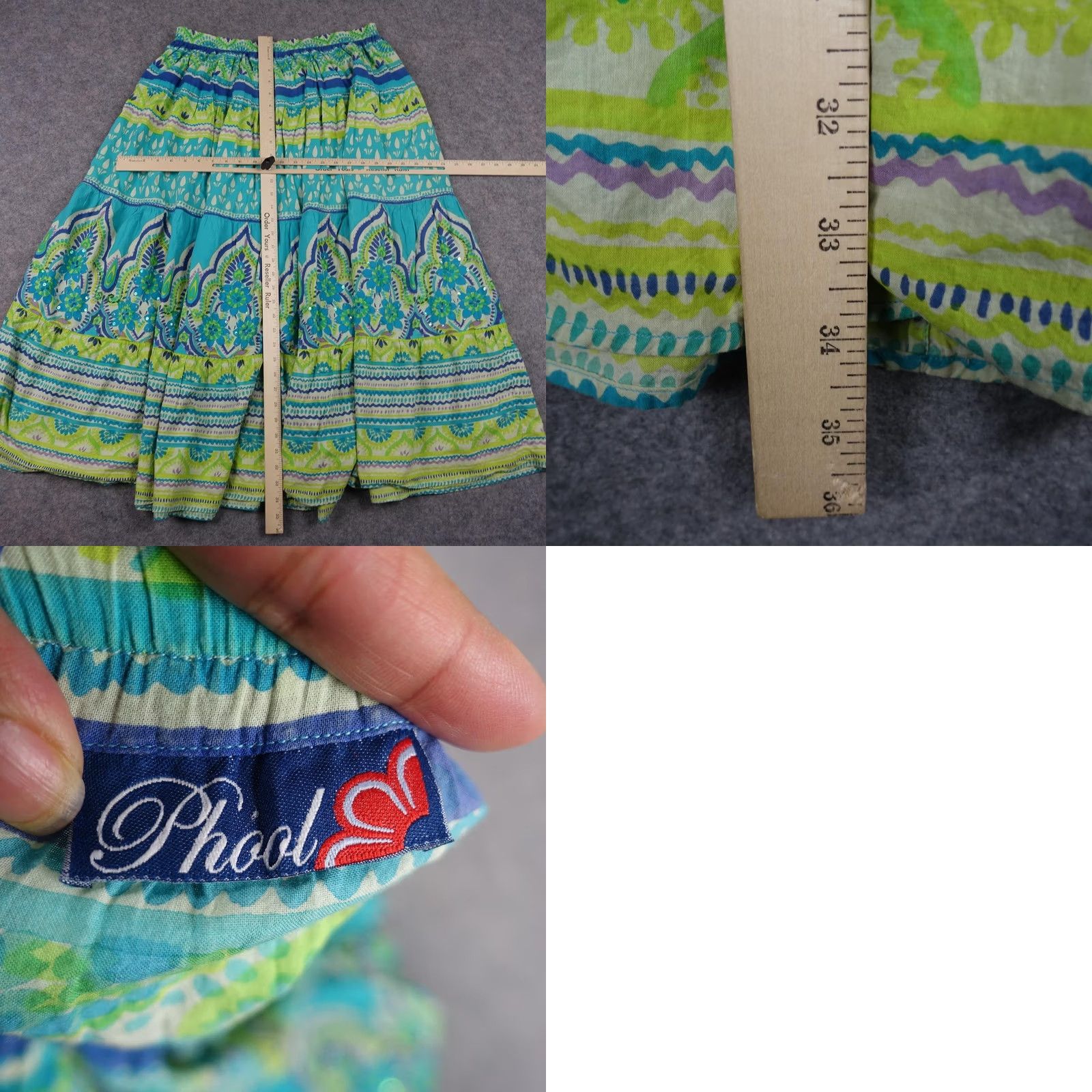 Vintage VINTAGE Phool Skirt Womens XL Turquoise Paisley Beaded Sequin Maxi Boho Summer VTG Size 36" / US 14 / IT 50 - 9 Thumbnail