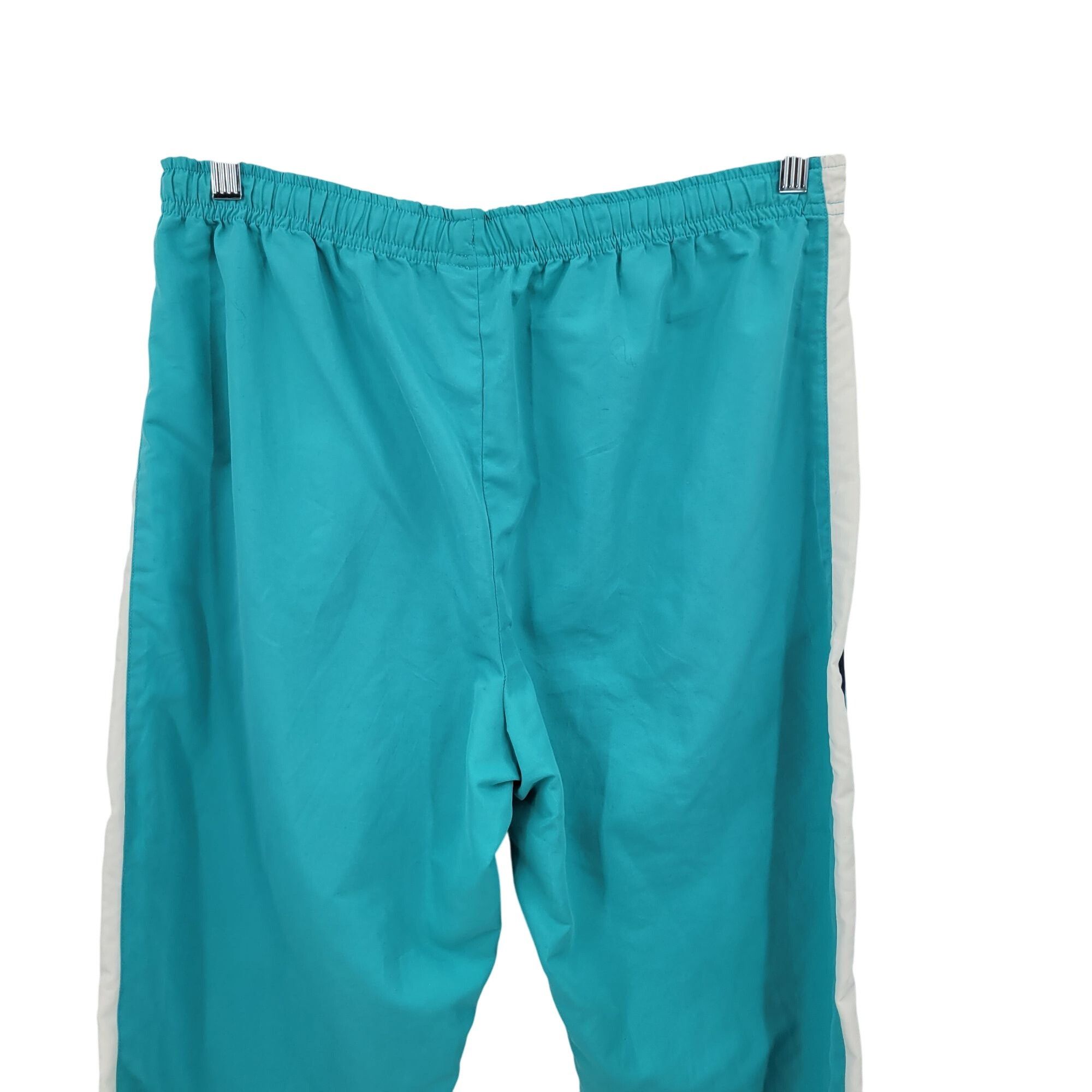 Vintage Vtg 80s Turquoise Track Pants L High Rise Drawstring Elastic Size 31" - 4 Thumbnail