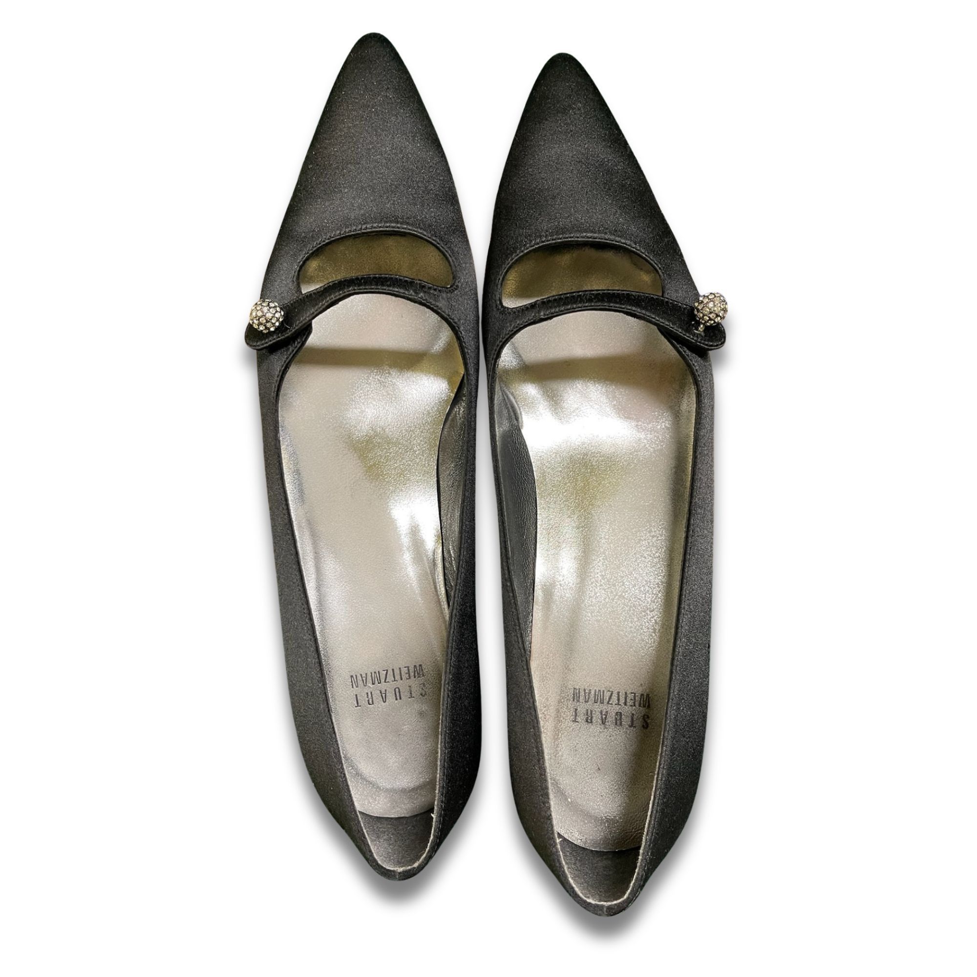 Stuart Weitzman STUART WEITZMAN Black Satin Kitten Heel Pumps Size 8 With Rh Size US 8 / IT 38 - 2 Thumbnail