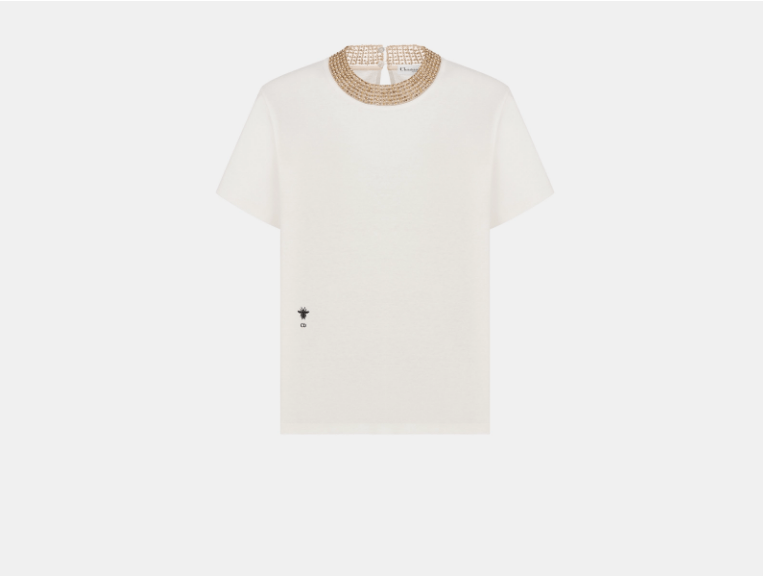 Dior o1w1db11225 453T34 Embroidered T-Shirt in Ecru Size XS / US 0-2 / IT 36-38 - 1 Thumbnail