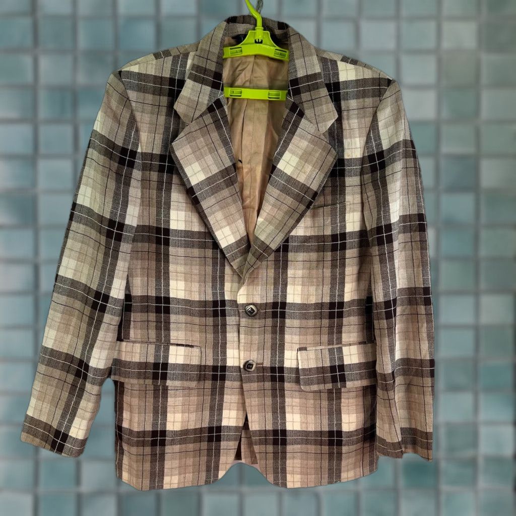 Vintage VINTAGE Philadelphia Plaid Sport Jacket Notch Lapel 2-Button Single-Breasted 42R Brown Mens Jacket Size US XS / EU 42 / 0 - 1 Thumbnail
