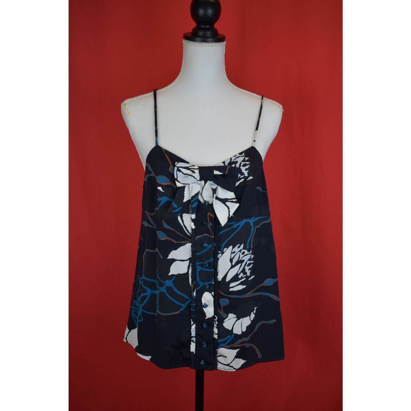 RED Valentino RED VALENTINO FLORAL MULTICOLOR SILK SLEEVELES BOW BLOUSE 46 Size L / US 10 / IT 46 - 1 Thumbnail