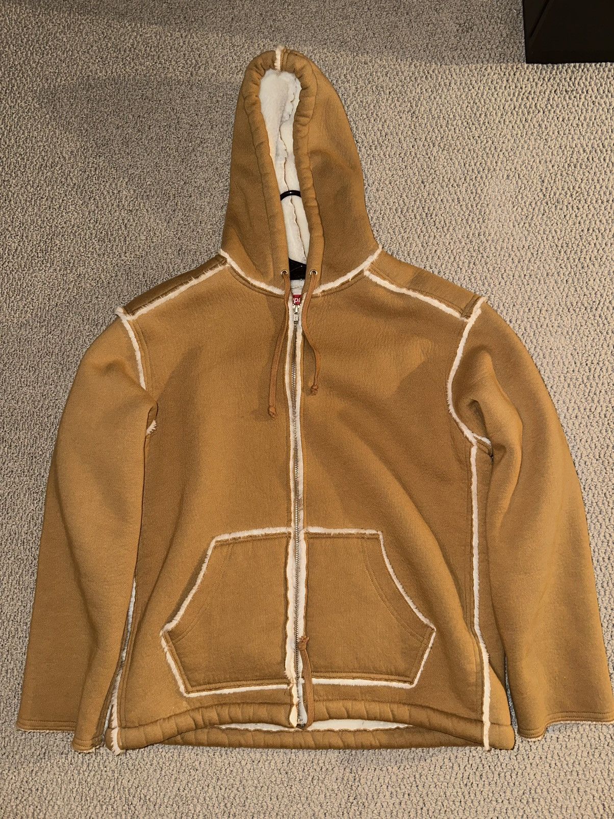 Supreme Supreme Faux Shearling Hooded Jacket Tan | Grailed