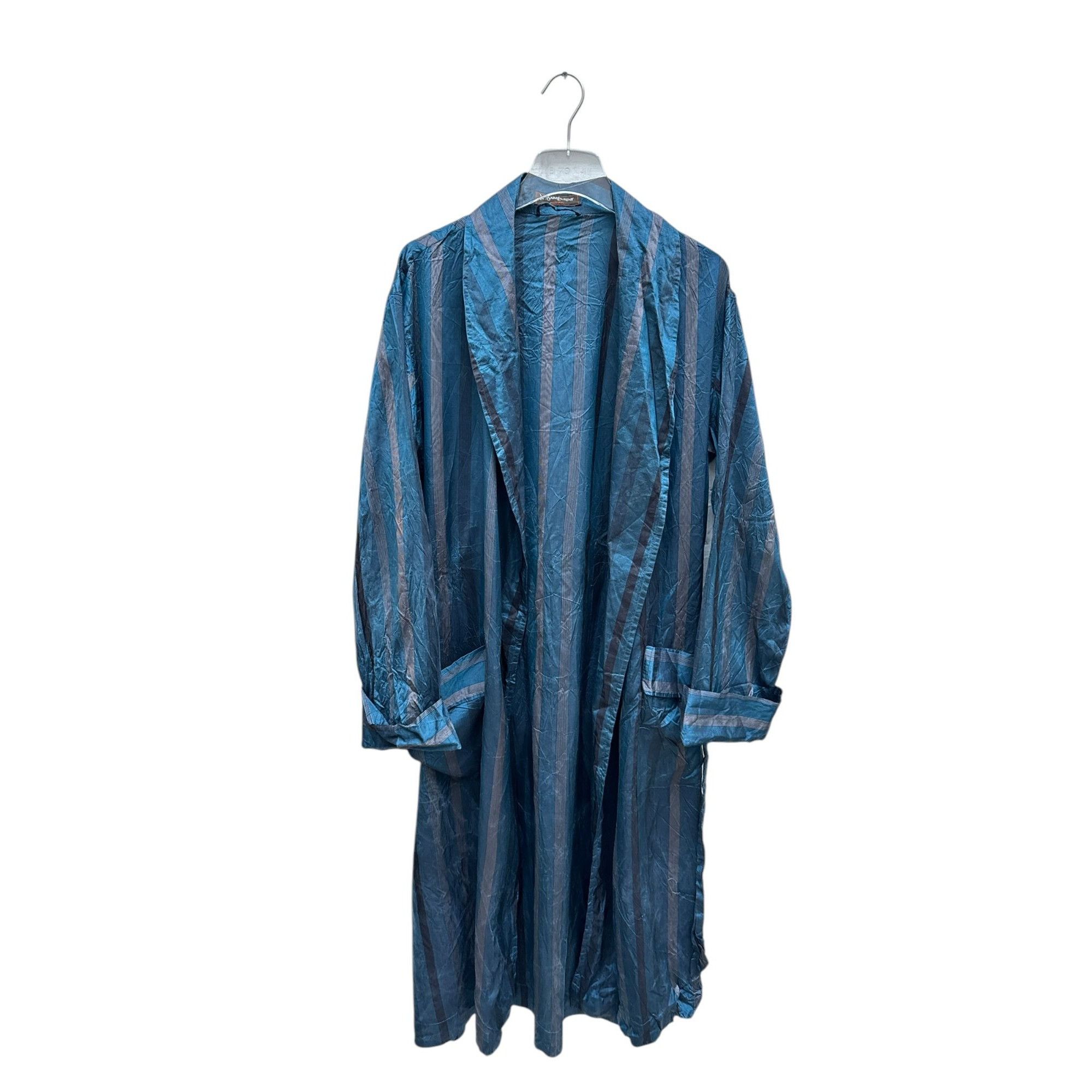Yves Saint Laurent Vintage Navy Silk Striped Trench Coat Size US L / EU 52-54 / 3 - 1 Thumbnail