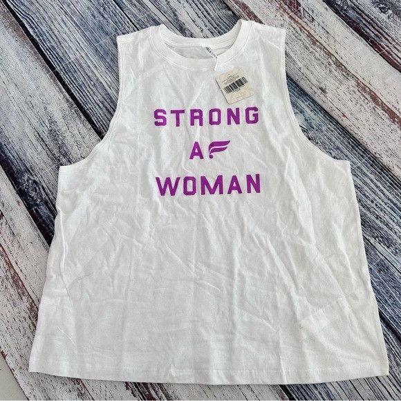 Fabletics NWT Fabletics White Tank Top with Purple Graphic “STRONG AF Size M / US 6-8 / IT 42-44 - 2 Thumbnail