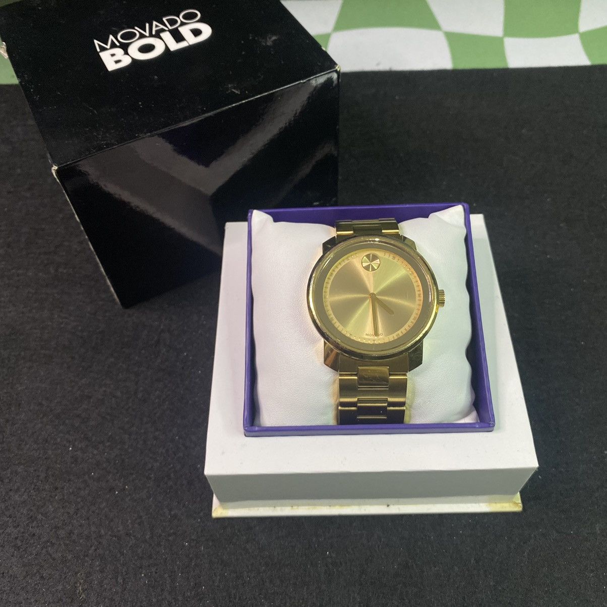 MOVADO BOLD 3600258 STAINLESS 42.5MM YELLOW GOLD DIAL WATCH