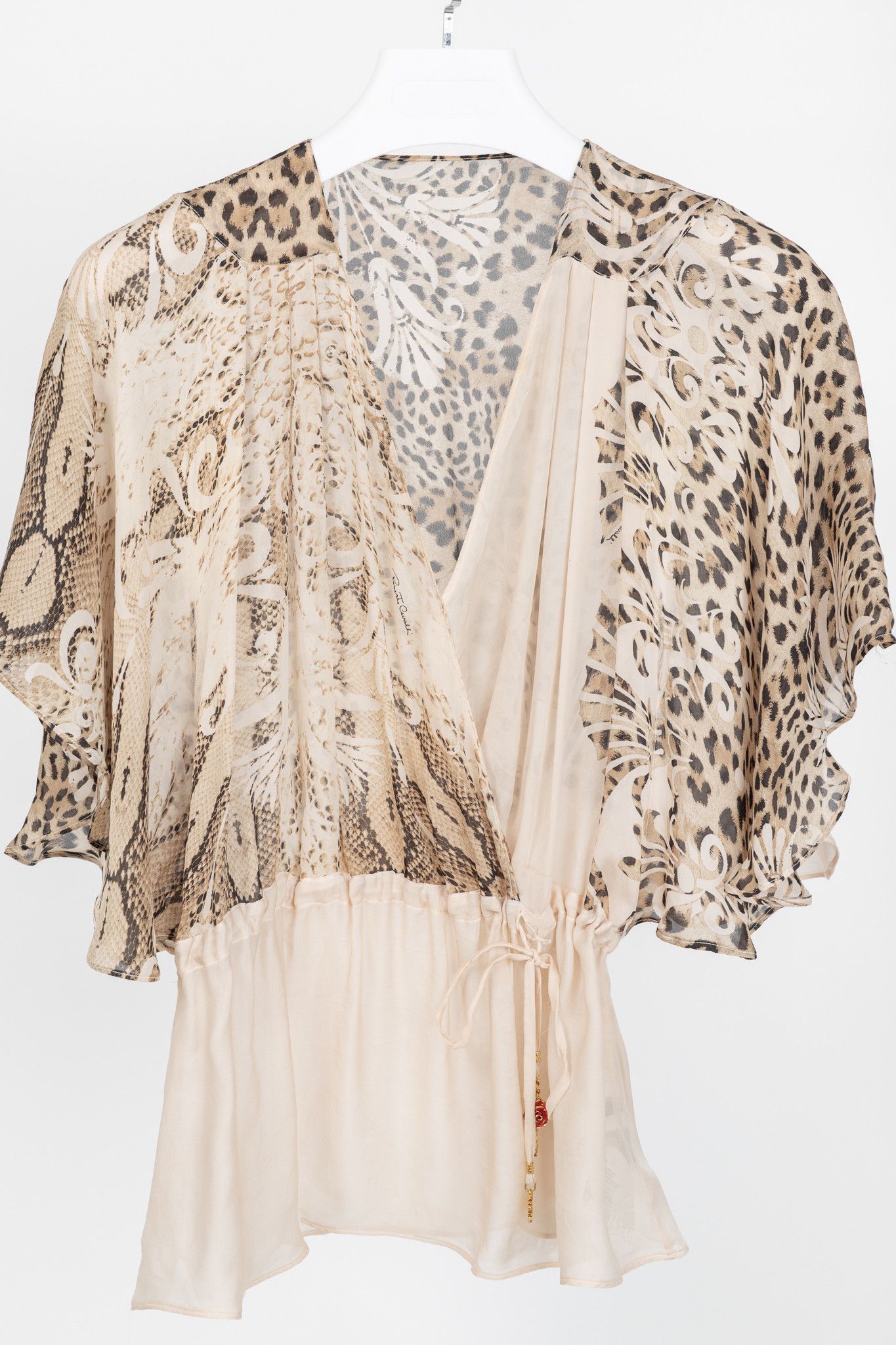 Roberto Cavalli Roberto Cavalli Beige Leopard Silk Batwing Blouse Size M / US 6-8 / IT 42-44 - 3 Thumbnail