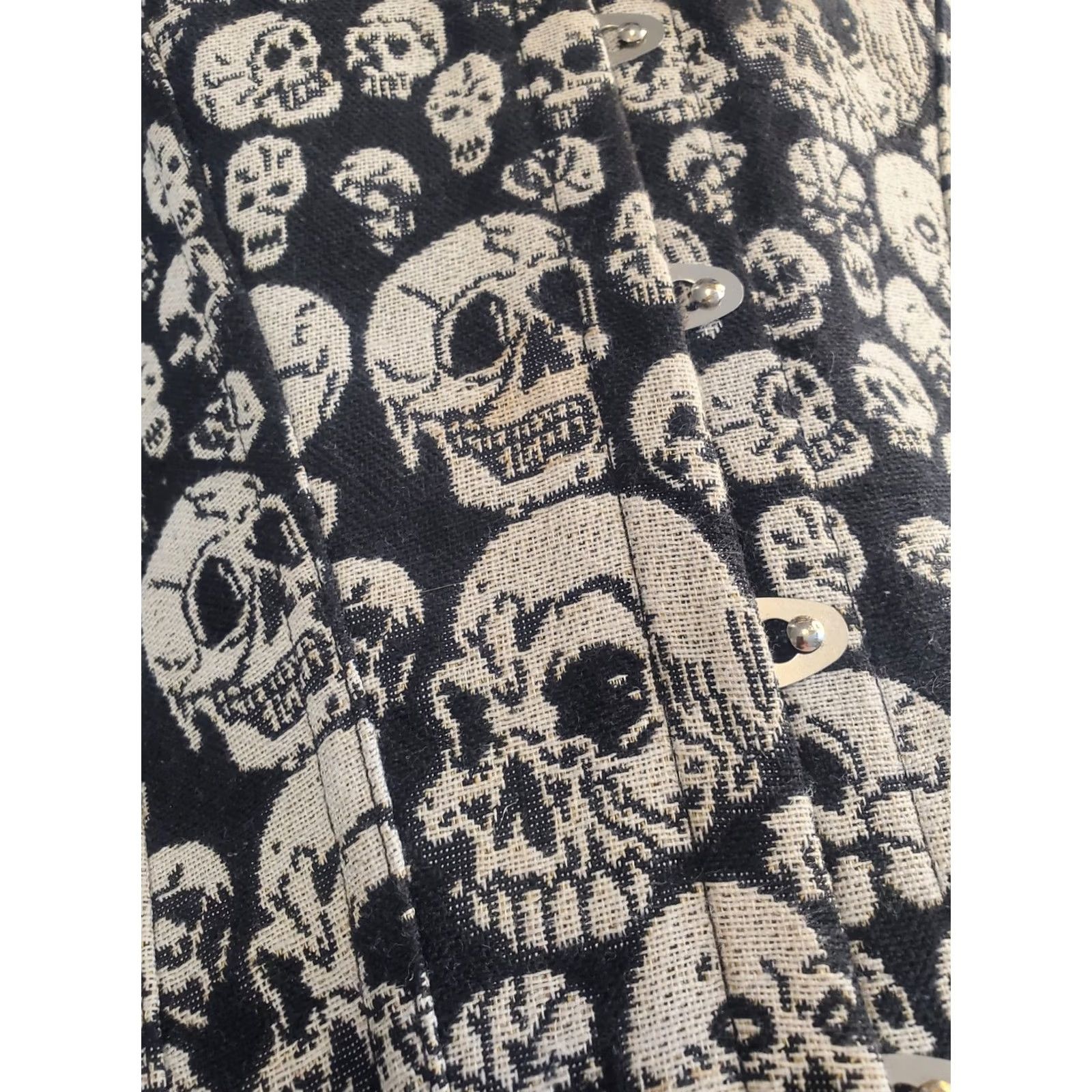 Vintage New Womens XL Skull Tapestry Corset Set Boned Embroidered Biker Goth Vamp Size XL / US 12-14 / IT 48-50 - 4 Thumbnail