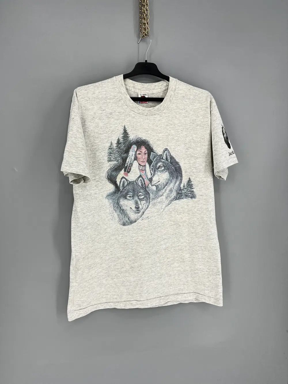 Fruit Of The Loom Vintage Wolf Jackson Hole T Shirt Single Stitch Graphic Tee Size US L / EU 52-54 / 3 - 2 Thumbnail