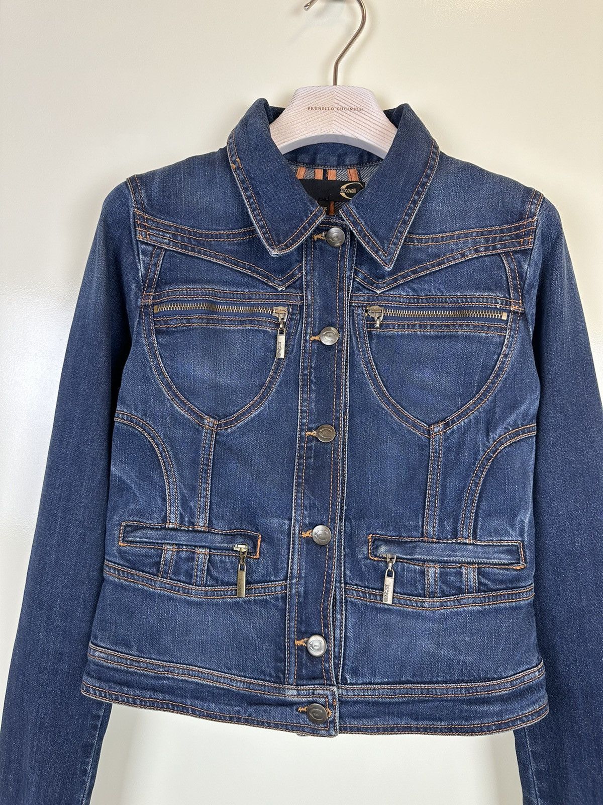 Just Cavalli × Roberto Cavalli × Vintage Just Cavalli denim vintage jacket blue biker moto cropped Size XS / US 0-2 / IT 36-38 - 4 Thumbnail