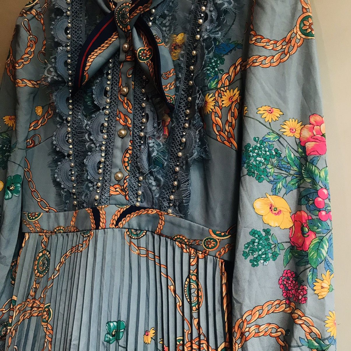 Vintage Vintage Floral Pleated Maxi Dress Size L / US 10 / IT 46 - 5 Thumbnail