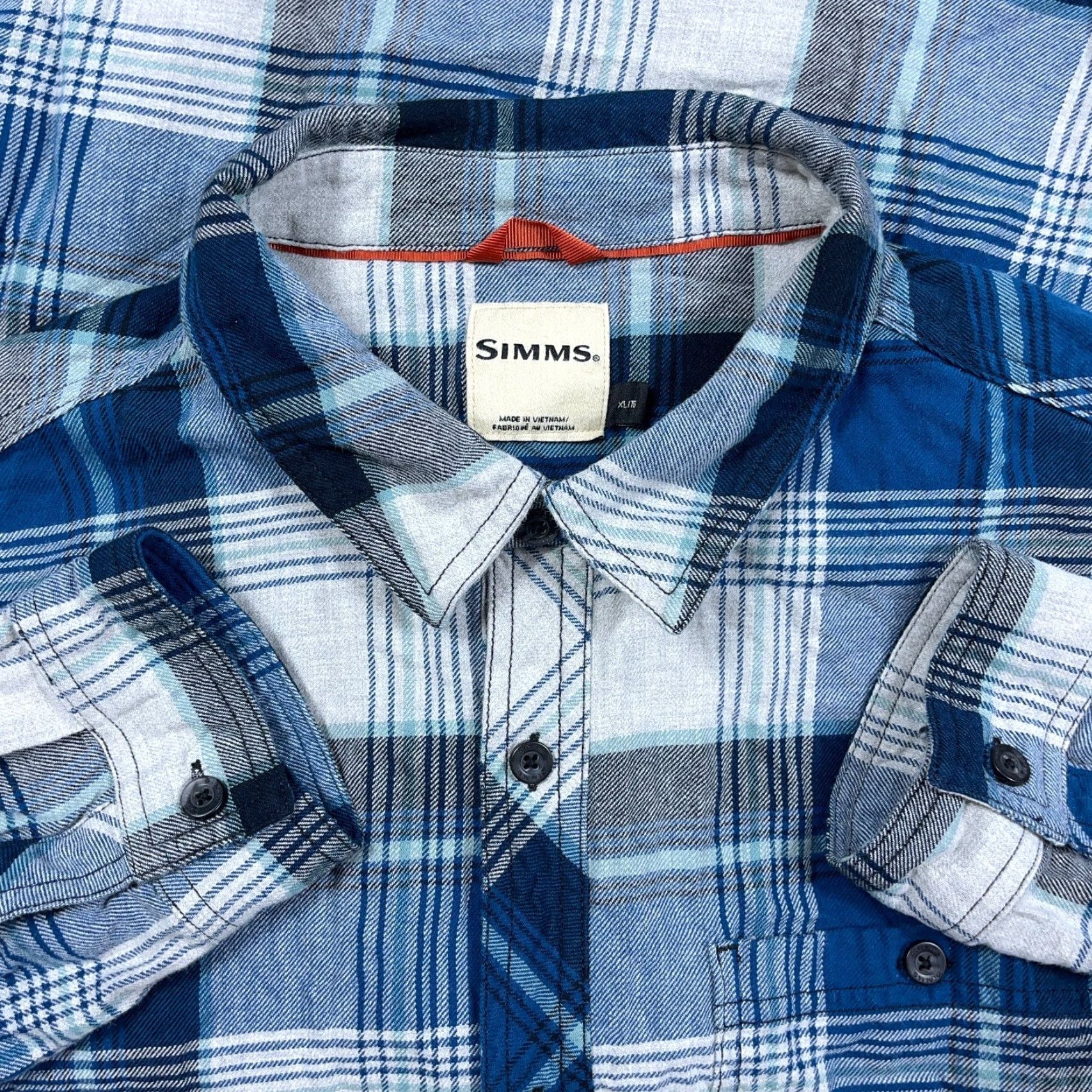 Vintage Simms Flannel Shirt Men XL Blue Plaid Button Up Fishing Gallatin Camp Hiking Size US XL / EU 56 / 4 - 2 Thumbnail