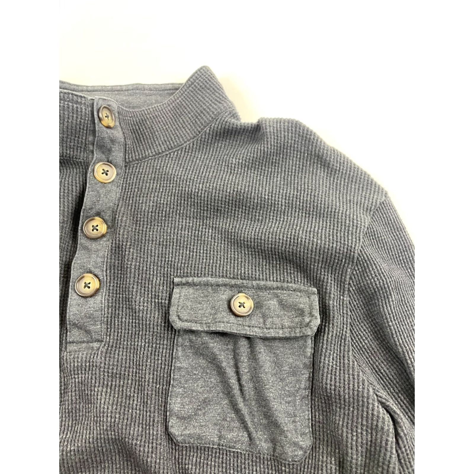 Club Room Club Room Shirt Men's XL Charcoal Gray Buttoned Henley Waffled Long Sleeve Size US XL / EU 56 / 4 - 5 Thumbnail