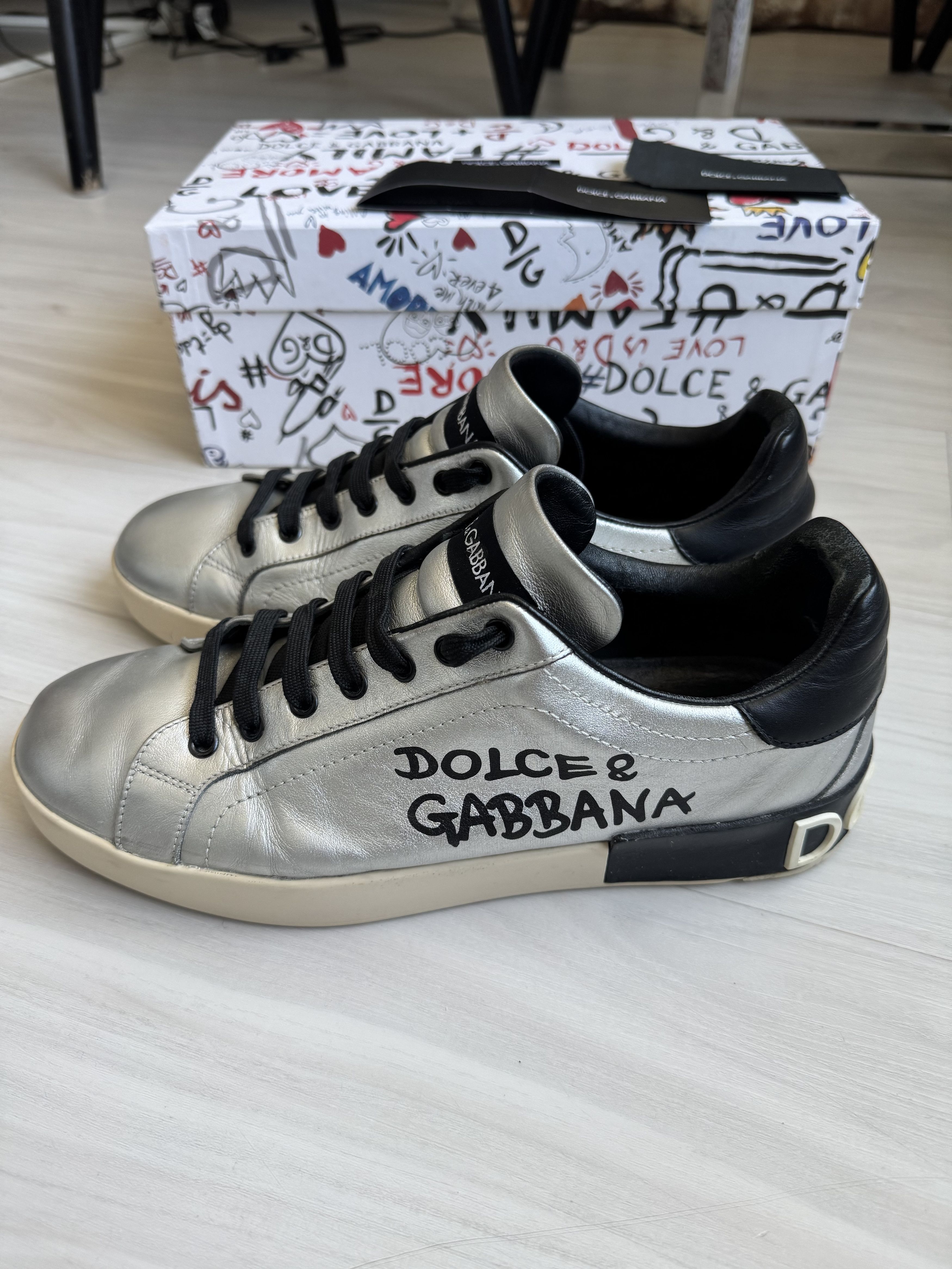 Dolce & Gabbana DOLCE & GABBANA METALLIC CALFSKIN NAPPA PORTOFINO SNEAKERS Size US 10.5 / EU 43-44 - 2 Thumbnail