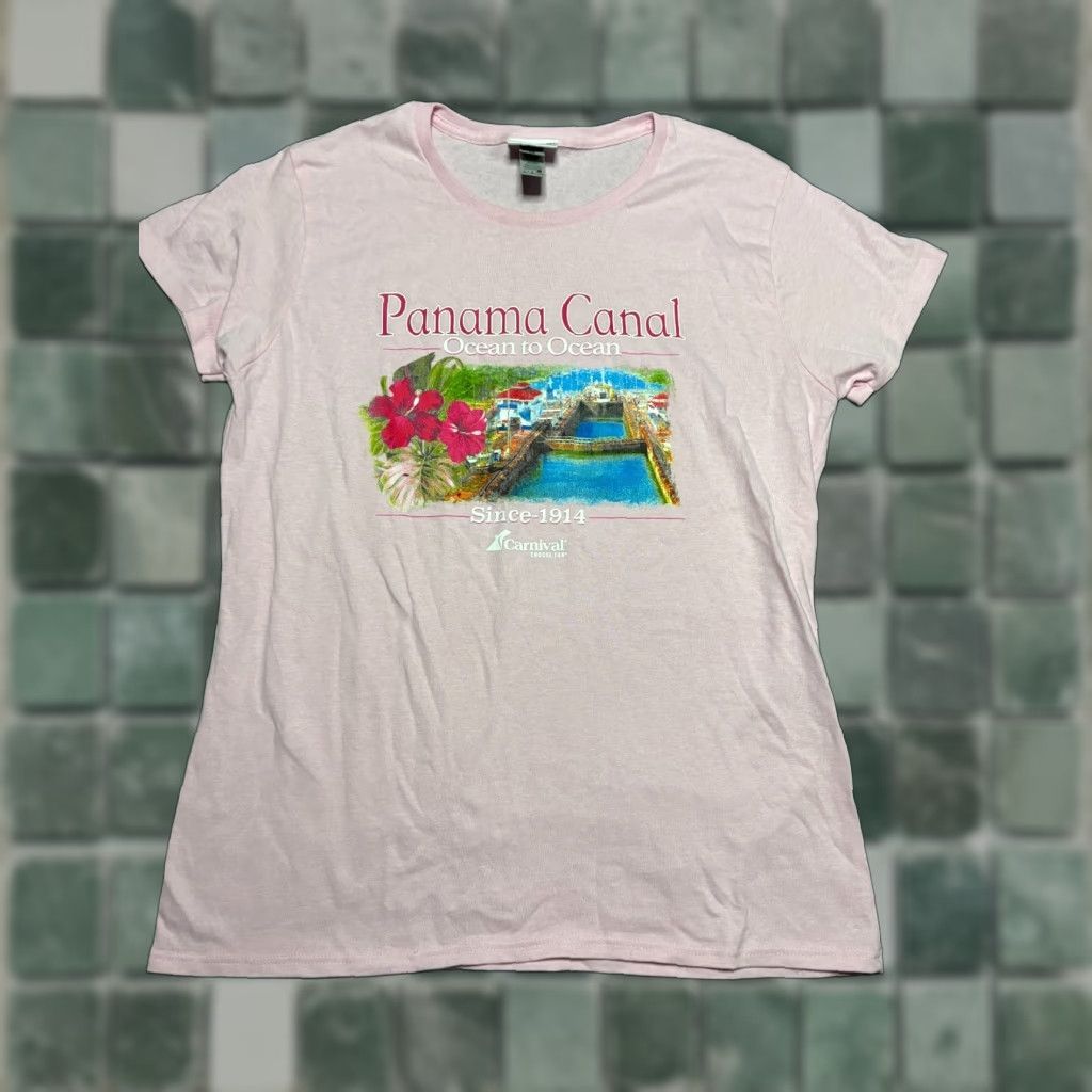 Vintage Carnival Panama Canal T Shirt Women L Pink Short Sleeve Adult Womens Large L Size L / US 10 / IT 46 - 1 Thumbnail