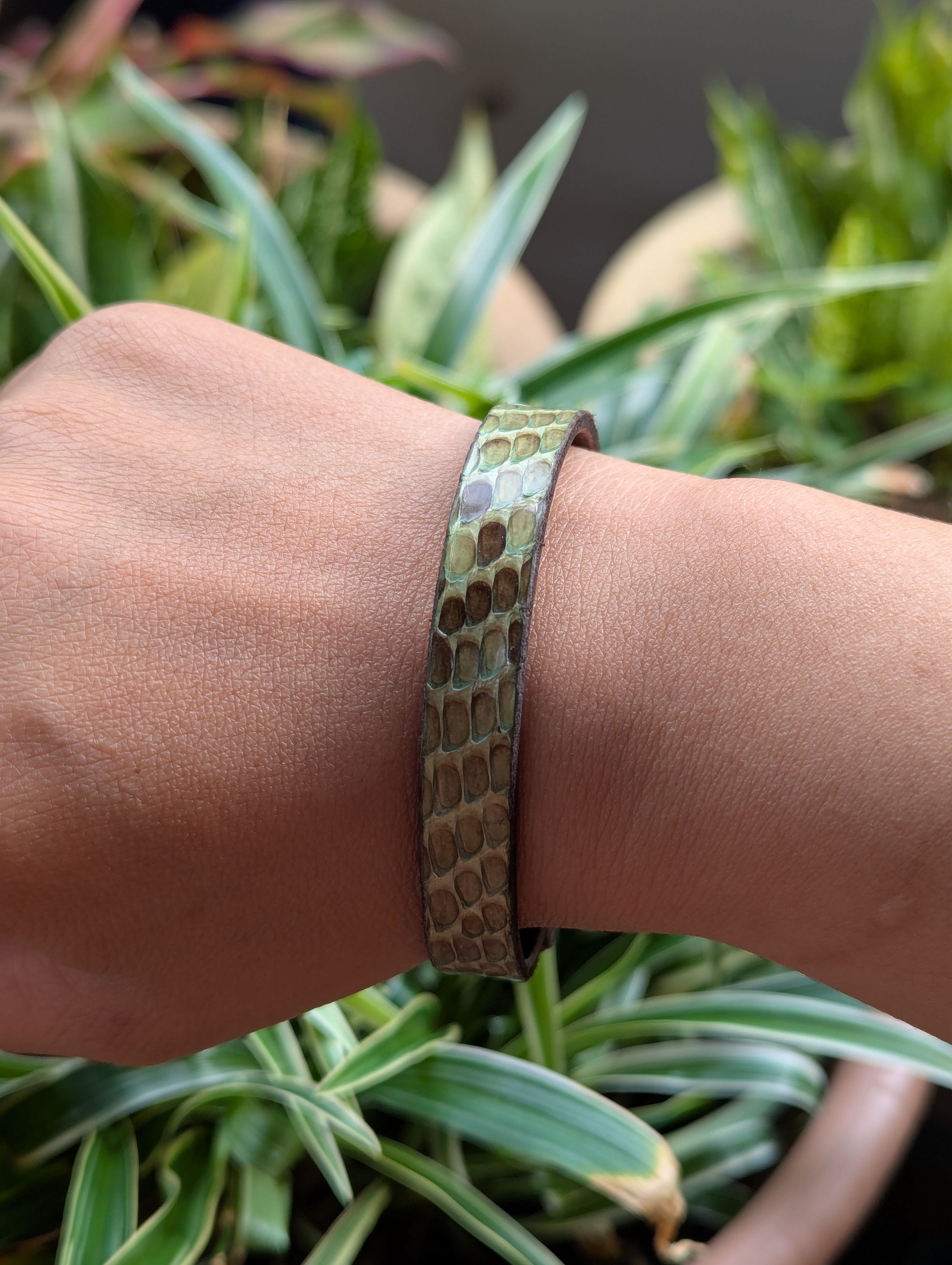 Snake Skin Leather Bracelet Handmade Made in Italy